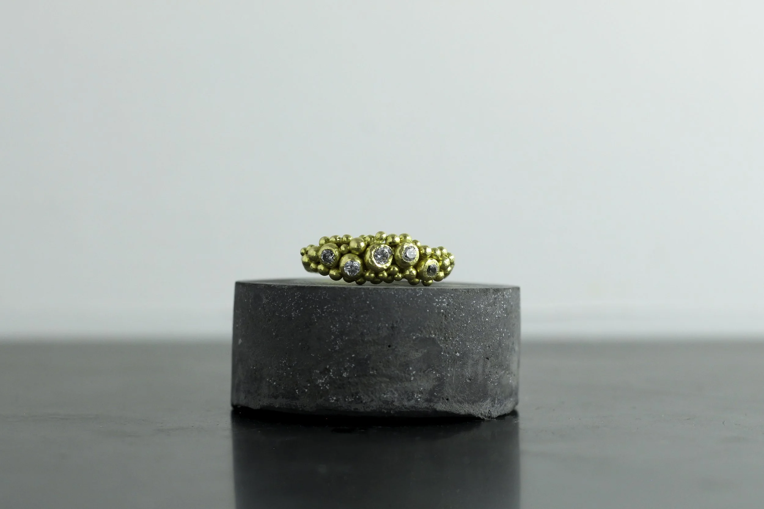 Cornish Sand Texture 18ct Gold Ring with Diamond