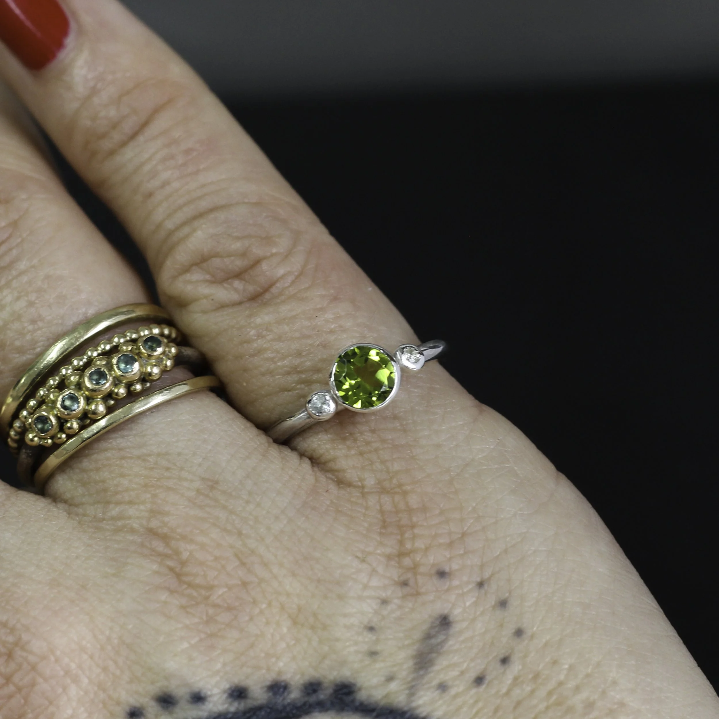 Protected Harmony Ring - Peridot & White Sapphire