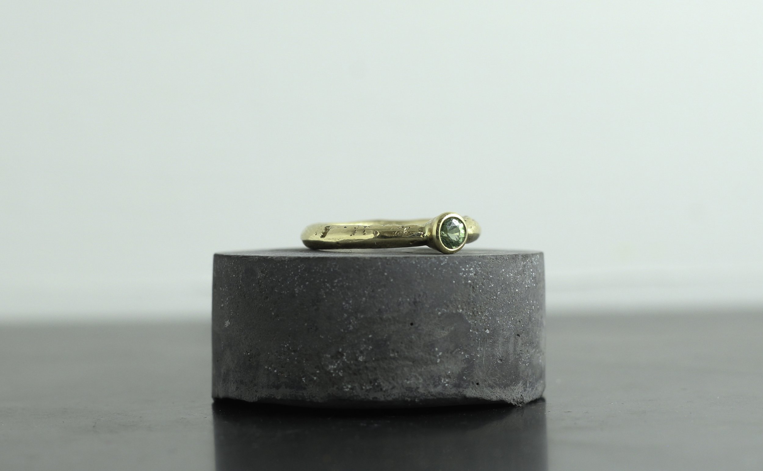 9ct Sand Textured Green Sapphire Solitaire Ring