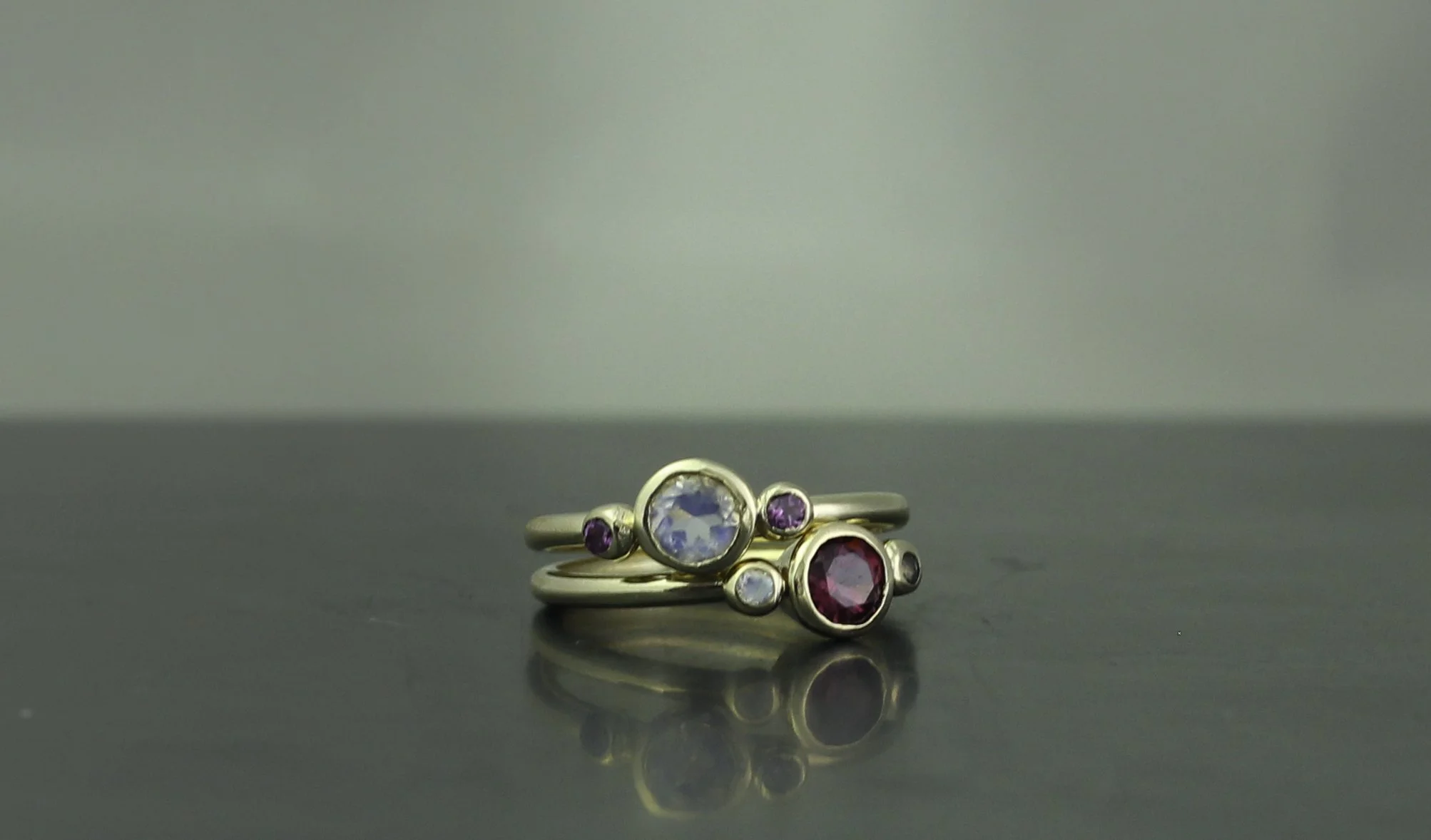 Compassionate Grounding Ring - SILVER Rhodolite Garnet & Rose Quartz