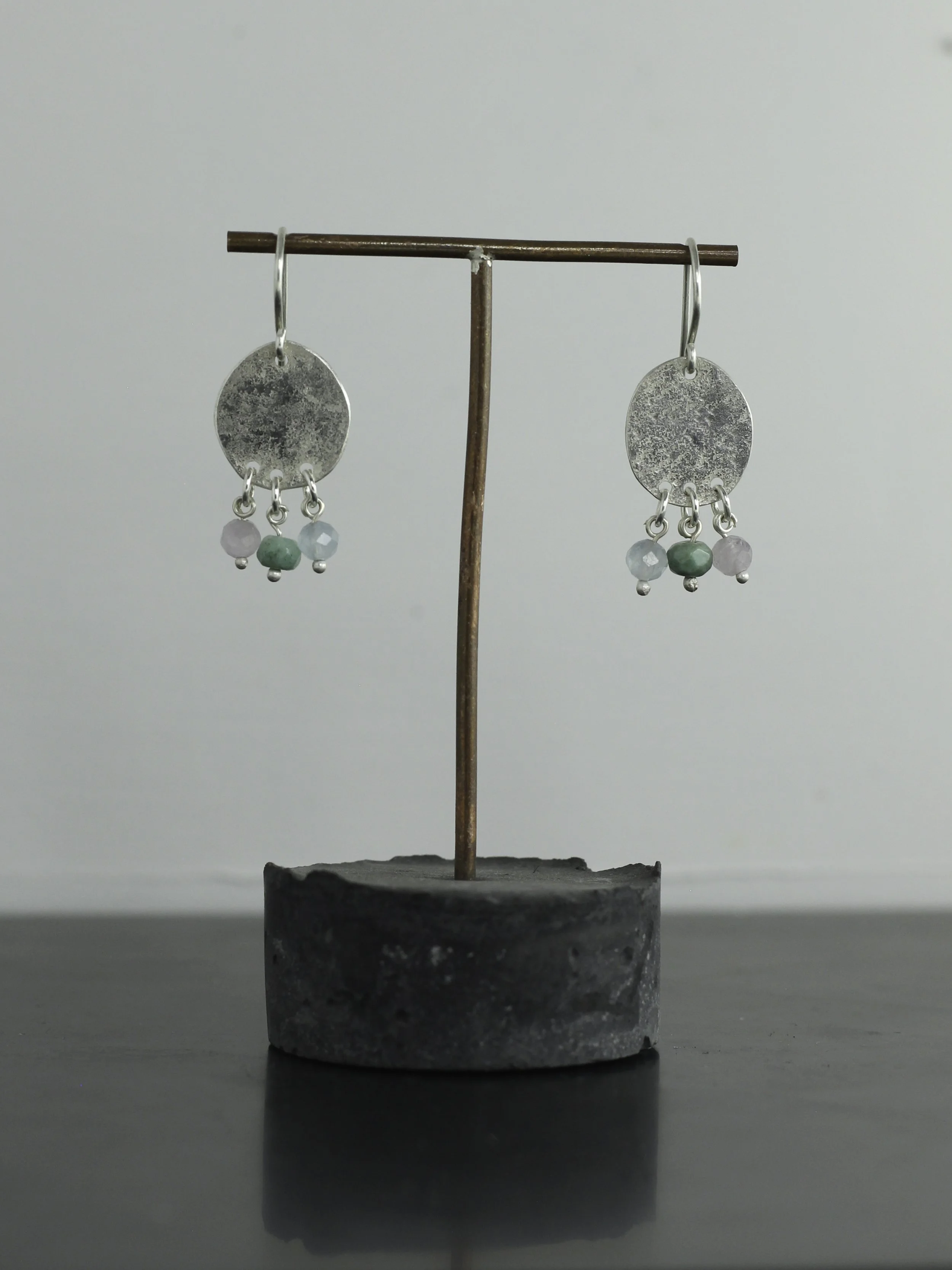Ezili Freya Solid Textured Silver with Kunzite, Green Opal and Aquamarine