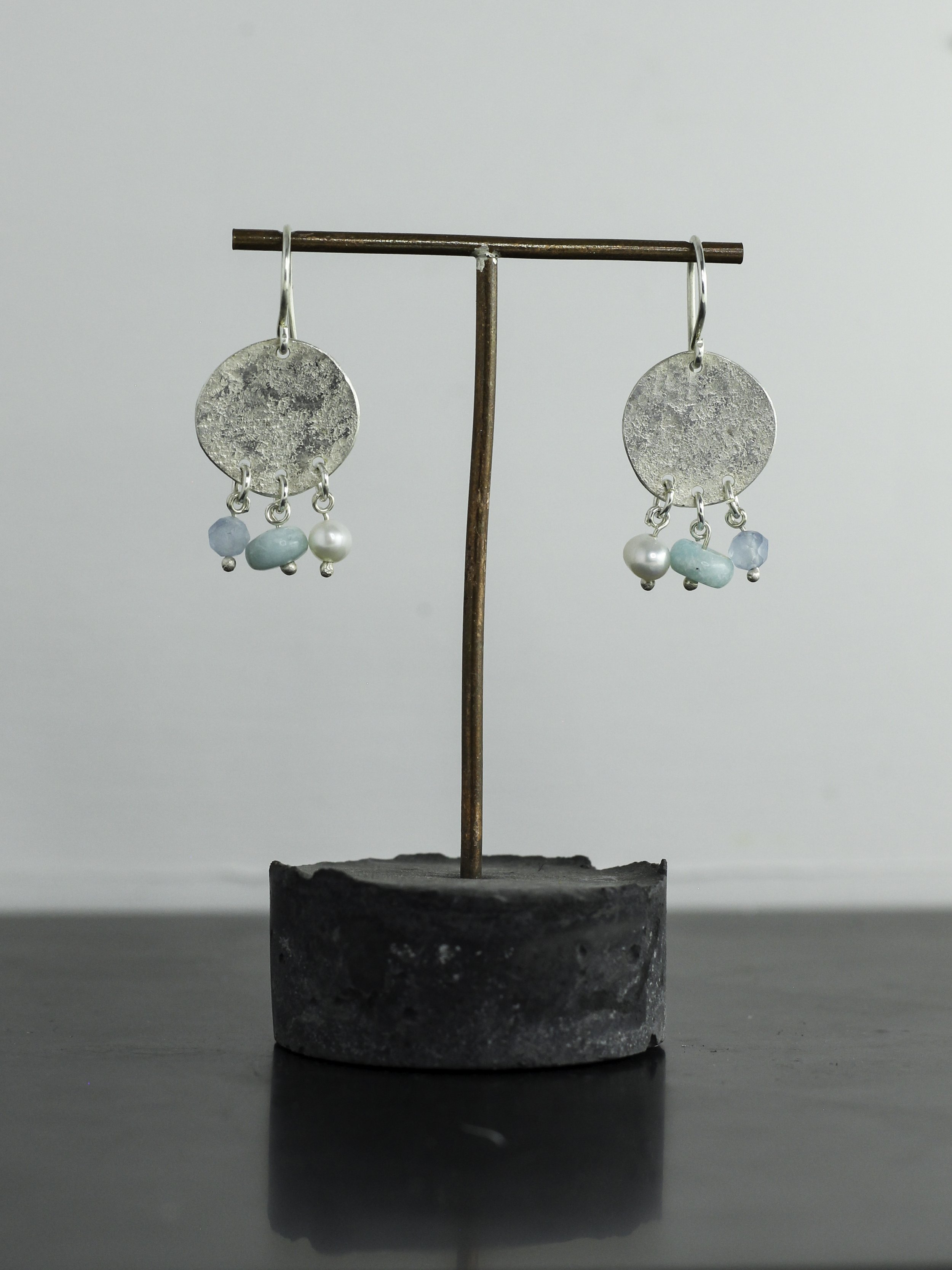 Ezili Freya Solid Textured Silver with Pearl, Aquamarine, and Amazonite