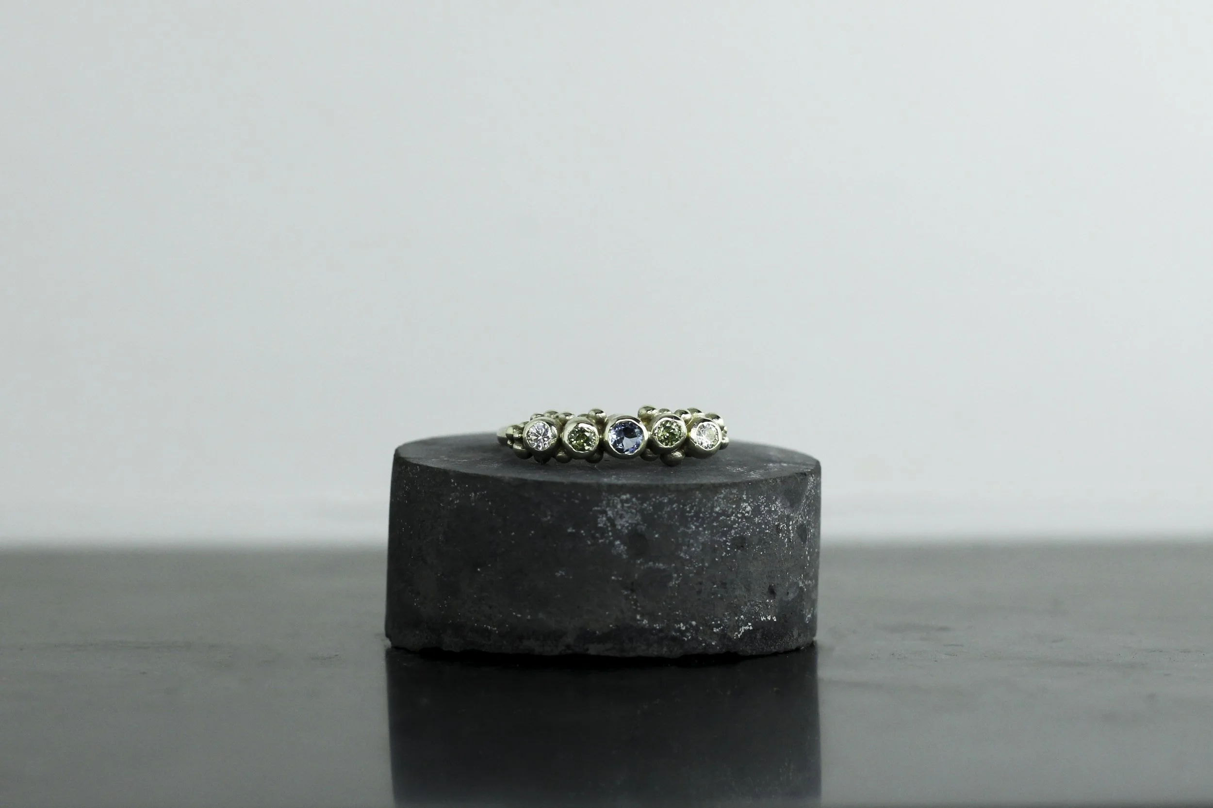 9ct White Gold Ring with Aquamarine and Sapphire