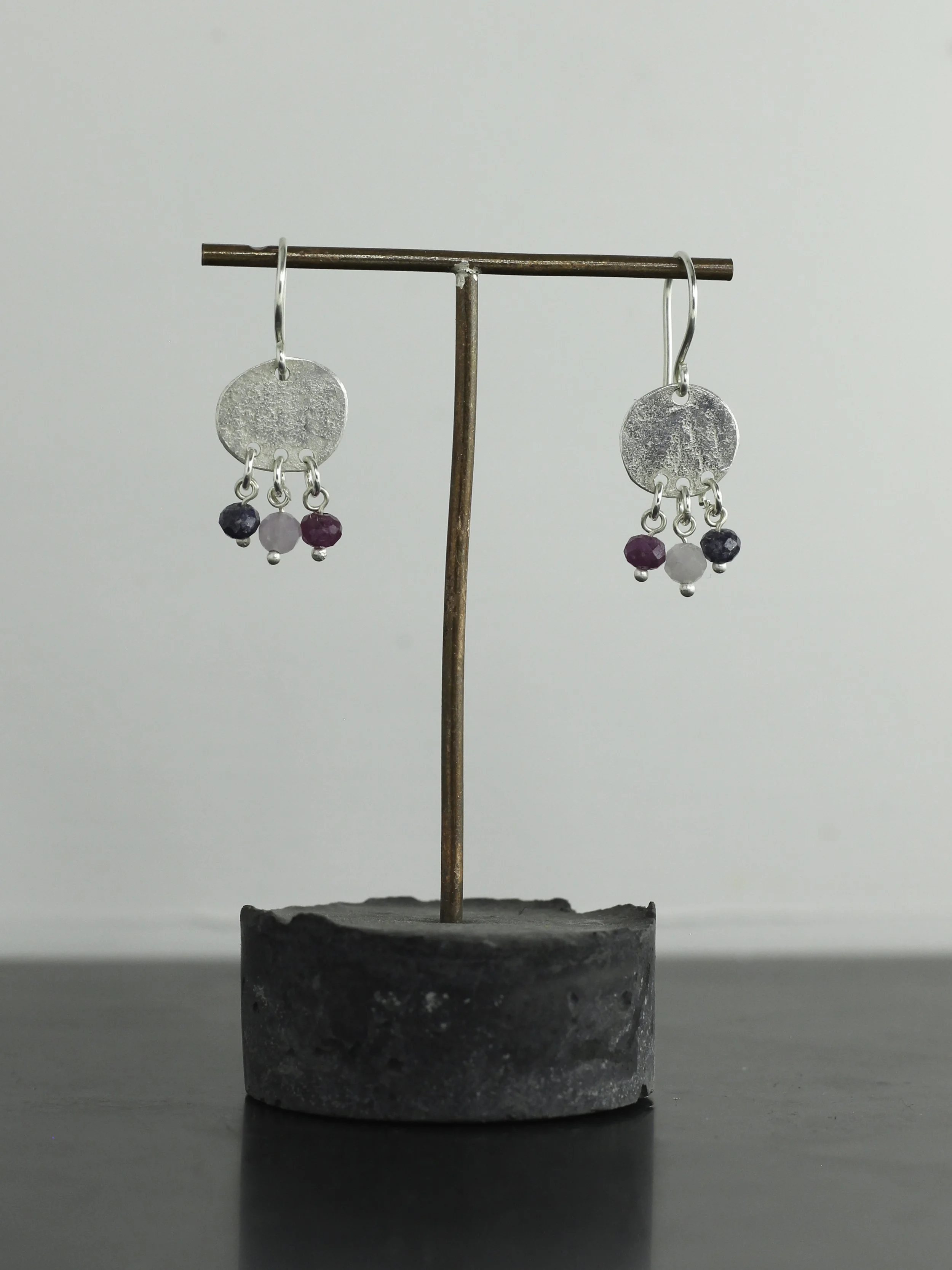 Ezili Freya Solid Textured Silver with Kunzite, Ruby and Iolite
