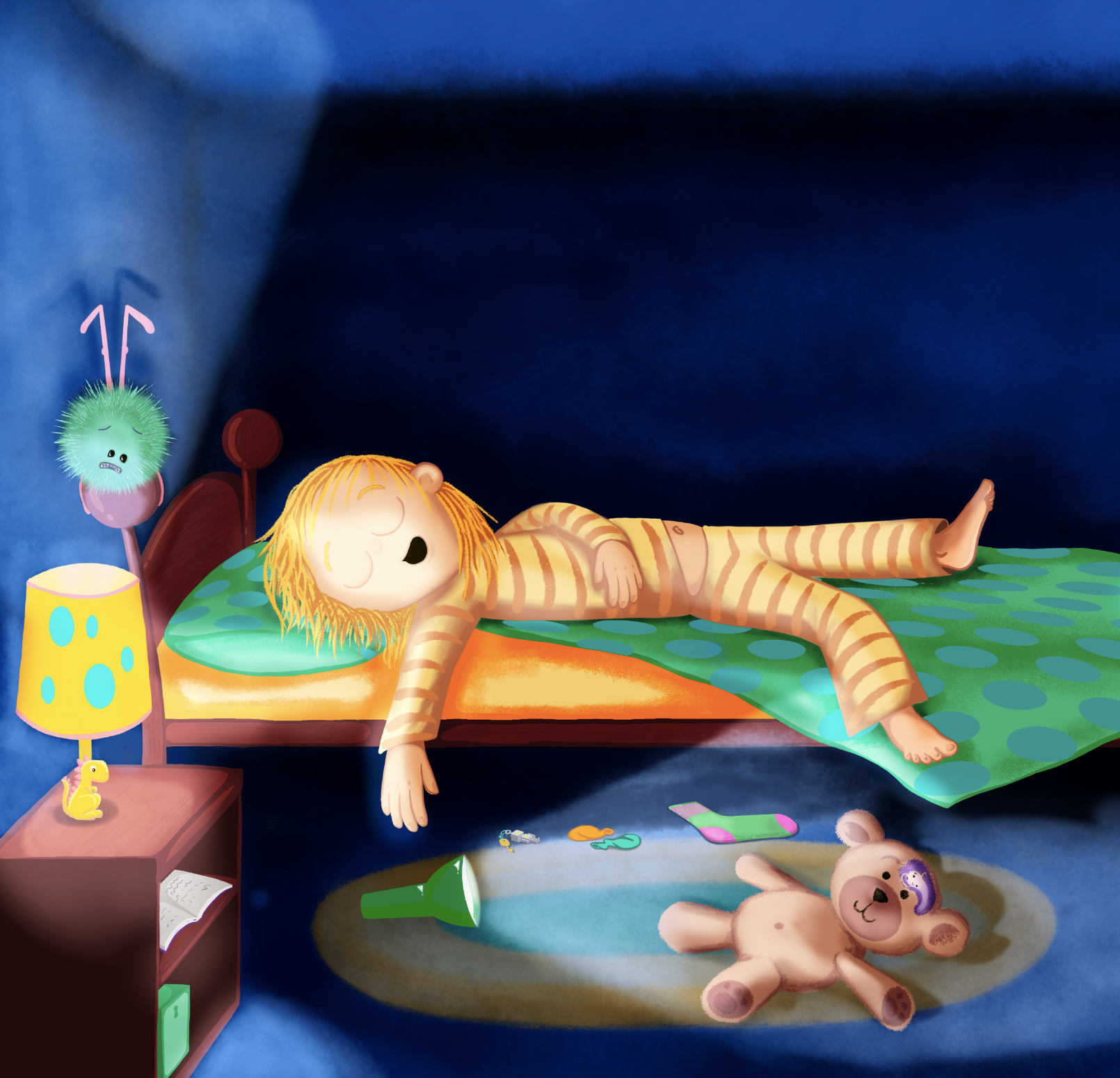 The Dream Team - child sleeping, part of full page spread illustration final