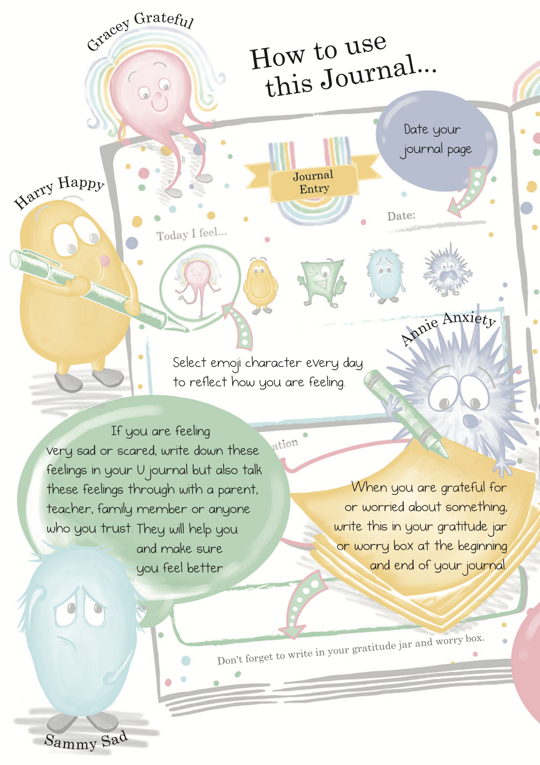 Mindfulness Journal for Kids - Part of full page illustration, How to use this Journal.