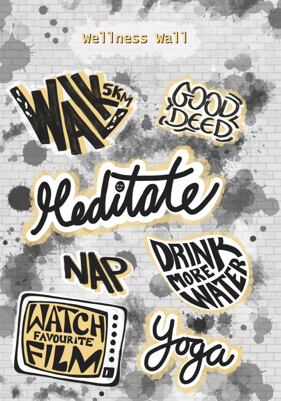 Mindfulness Journal for Tweens - Part of Double page spread illustration, Wellness wall.