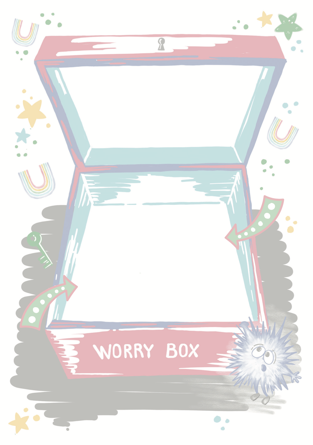 Mindfulness Journal for Kids - Full page illustration, Worry box input page.