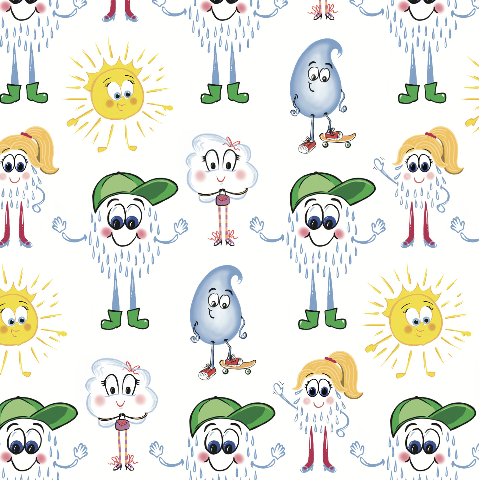 David Drizzle Drop - Wallpaper spread illustration, includes characters from this and previous stories in the range.