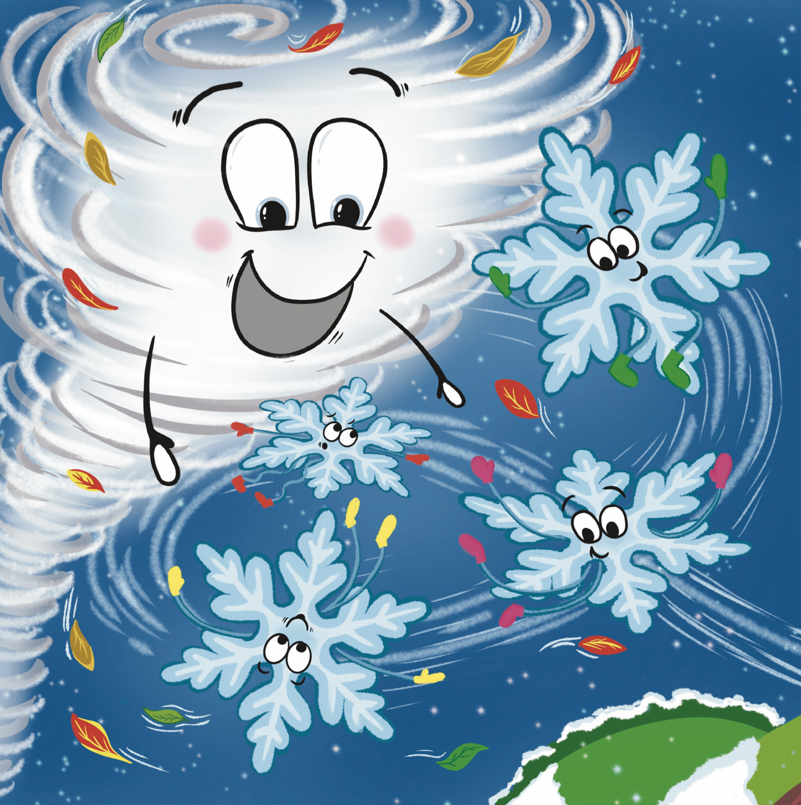FiFi Flurry - Full page illustration, visualising playing with the breeze.