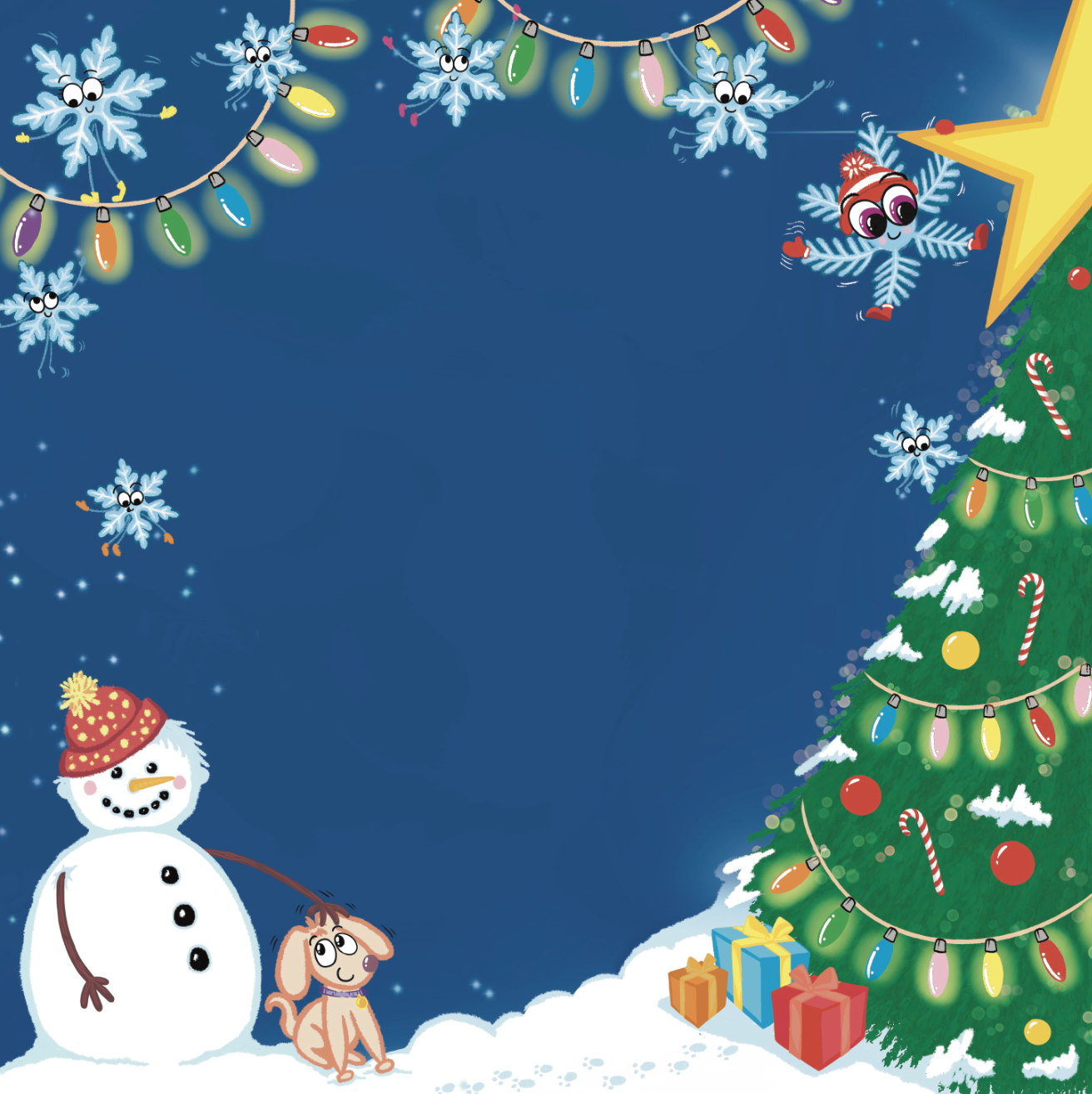 FiFi Flurry - Full page background with text space, festive, fun and bright details.