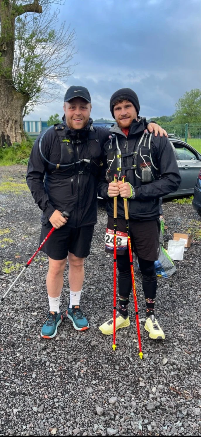Athlete Box founders Harry and Louis at a 100-mile ultra marathon
