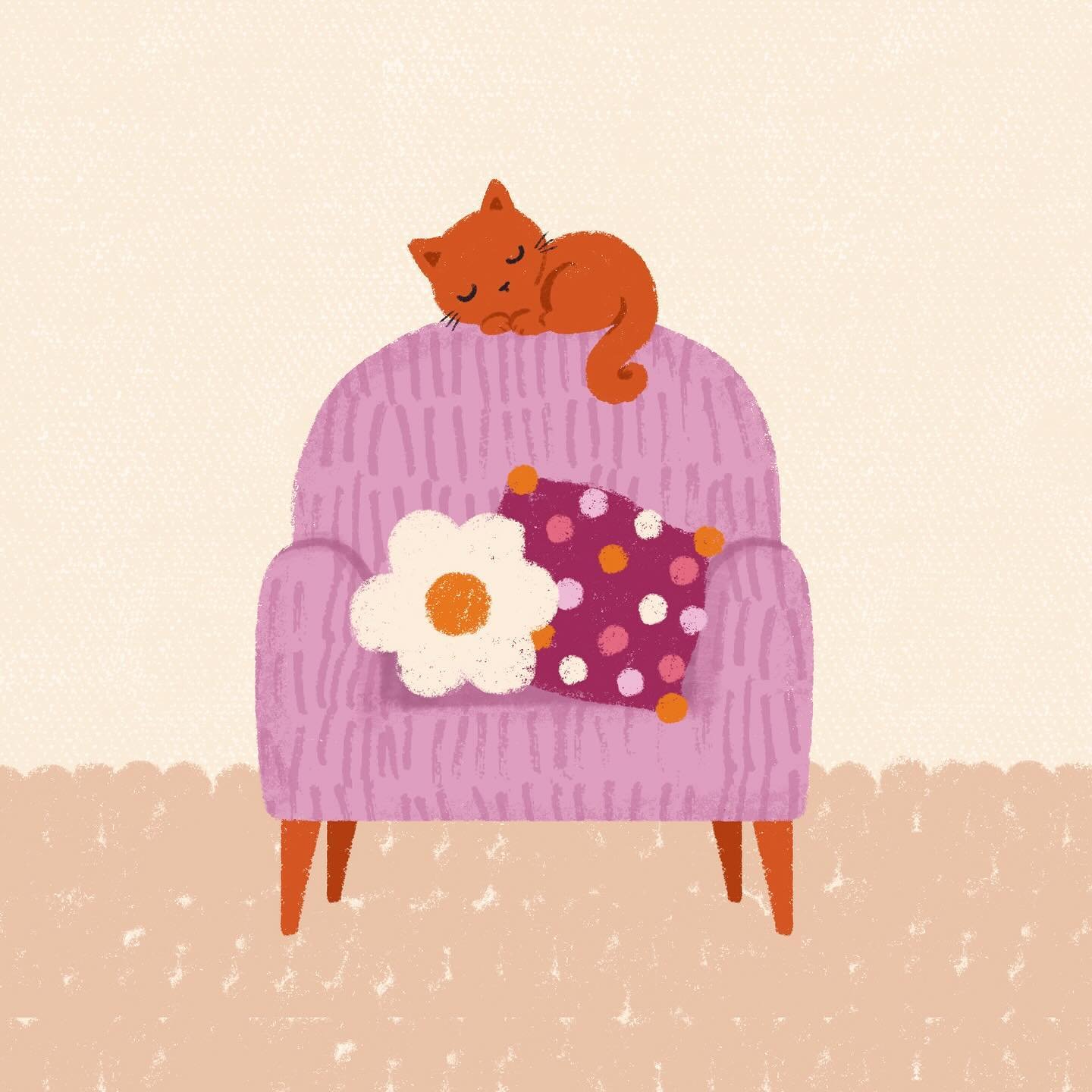 Day 48 - Chair 💜🐱

Decided not to care too much about perspective or realism with this one, and just have fun with the colors and textures 😊

#75art #75artfriends #75artwithgenna #surfacedesign #chairillustration #childrensillustration #sleepingca