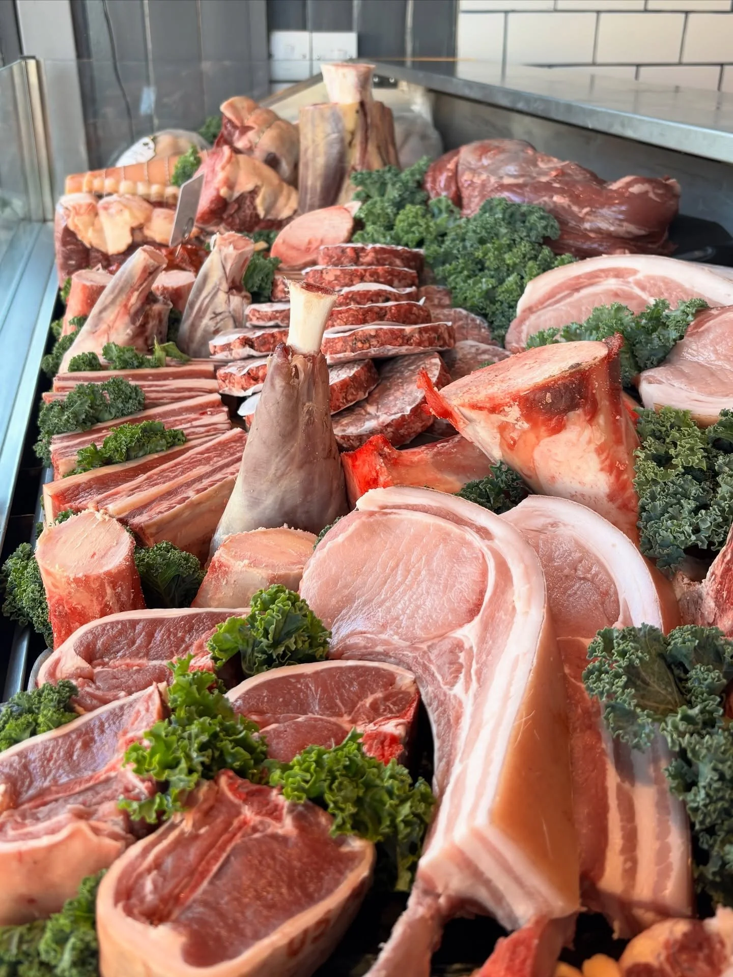 Hello Heaton! We are open until 5pm today and have some delicious produce for you today including this insanely marbelled 60 day aged ribeye and some Lamb Tikka Skewers