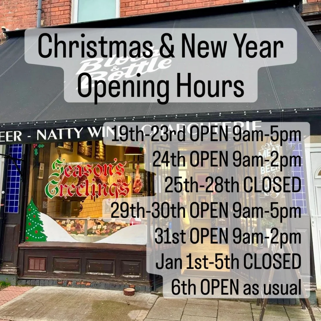 Christmas is fast approaching!🎄Here are our opening hours for the festive season: 

19th-23rd OPEN 9am-5pm
24th OPEN 9am-2pm
25th-28th CLOSED 
29th-30th OPEN 9am-5pm
31st OPEN 9am-2pm
Jan 1st-5th CLOSED
Jan 6th OPEN as usual