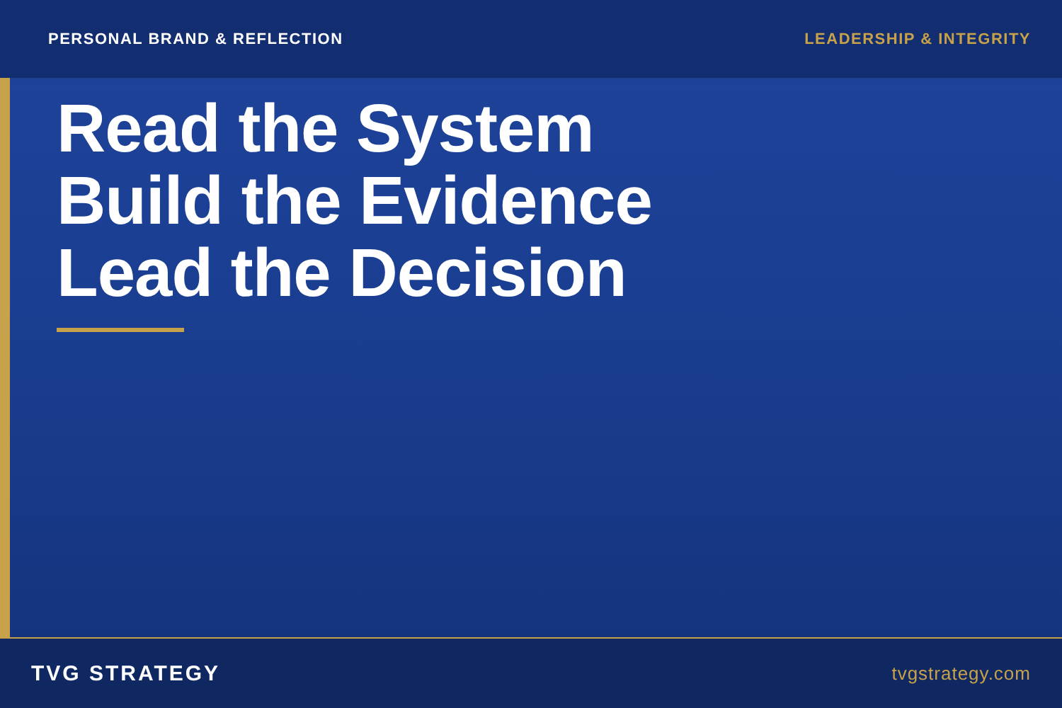 Read the System, Build the Evidence, Lead the Decision