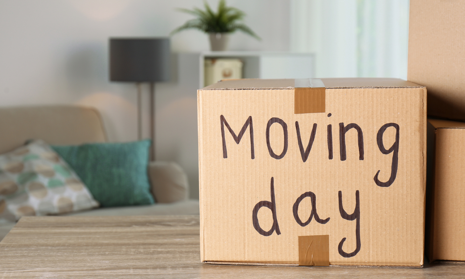 a cardboard box with the words "moving day" written on it.