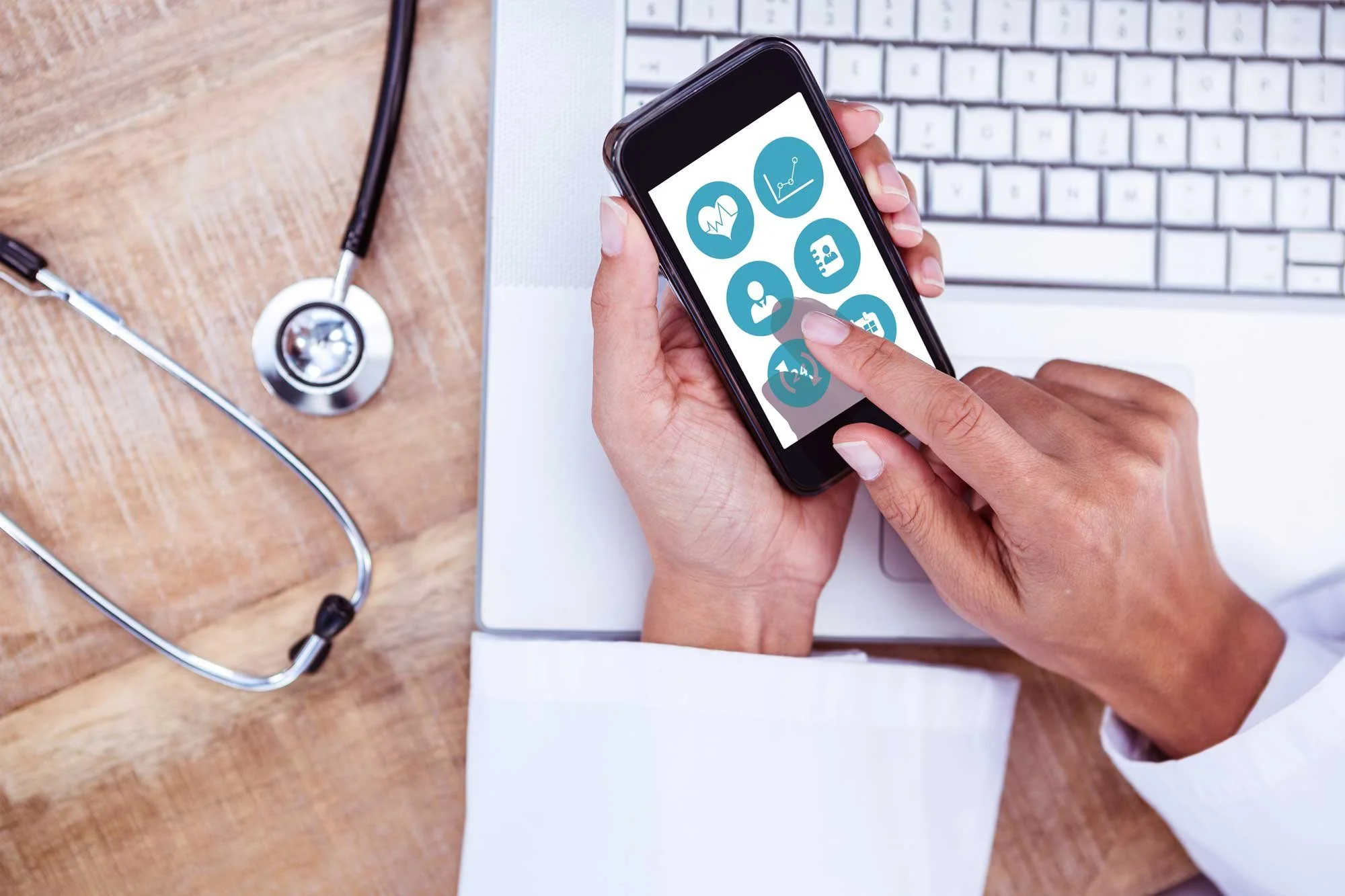 Medical person using digital app on his phone
