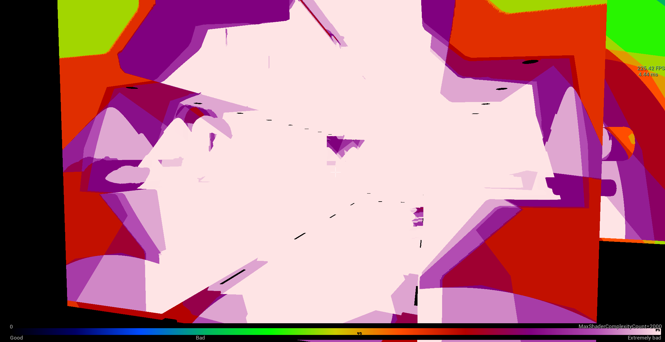 Unreal debug view mode showing poor lighting complexity