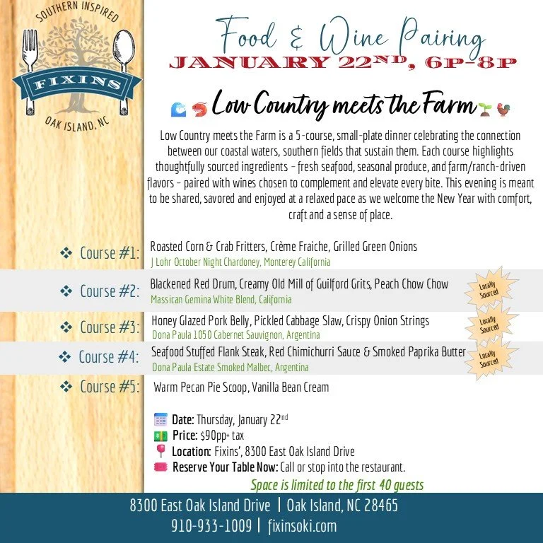 Low Country meets the Farm, Food & Wine Pairing