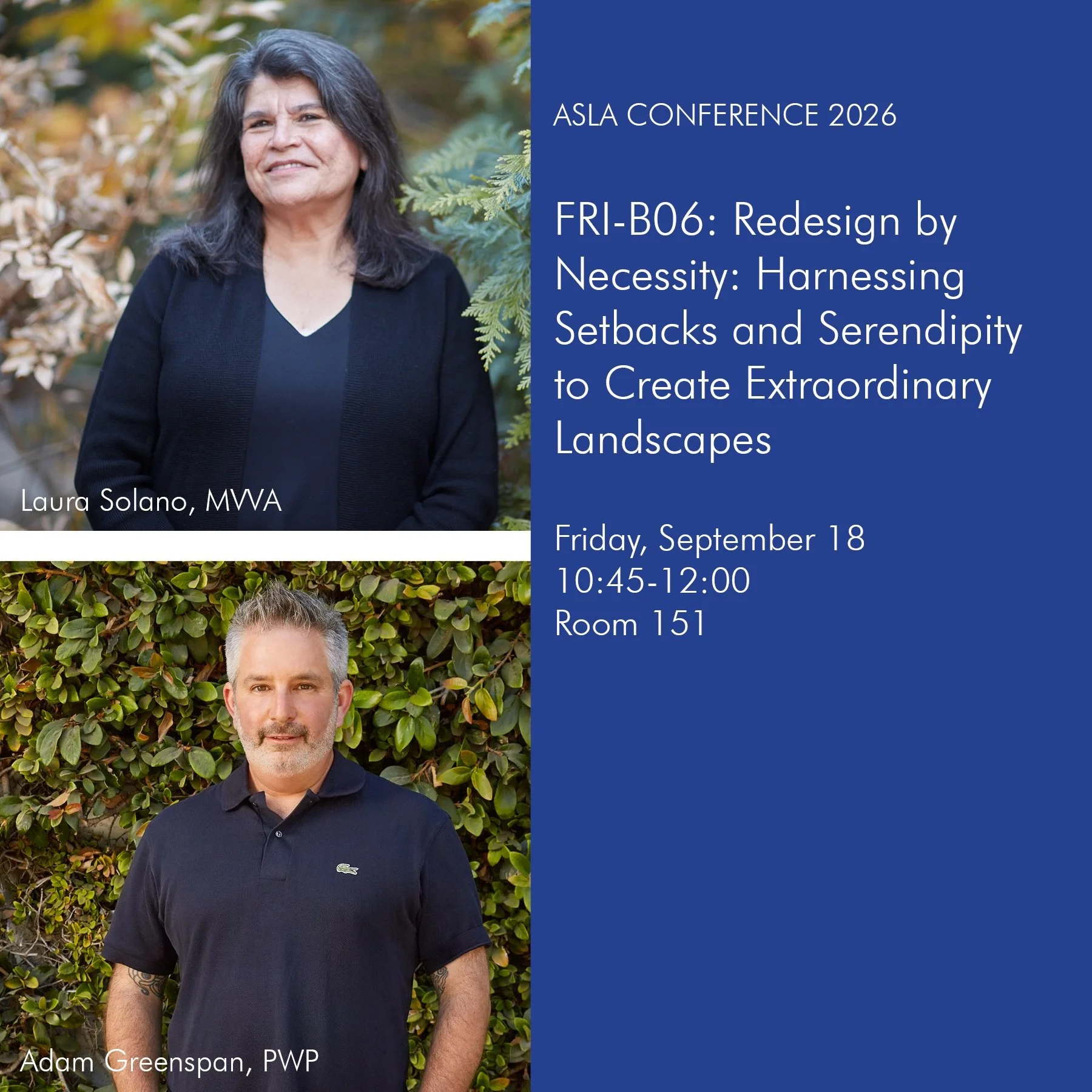 Please join Laura Solano and Adam Greenspan at @nationalasla conference for an engaging discussion about reframing the setbacks and unexpected realities that emerge during the design and construction process as opportunities for refinement and creati