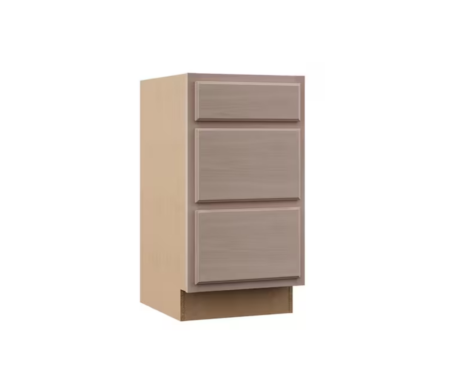 Custom finished recessed panel drawer base cabinet