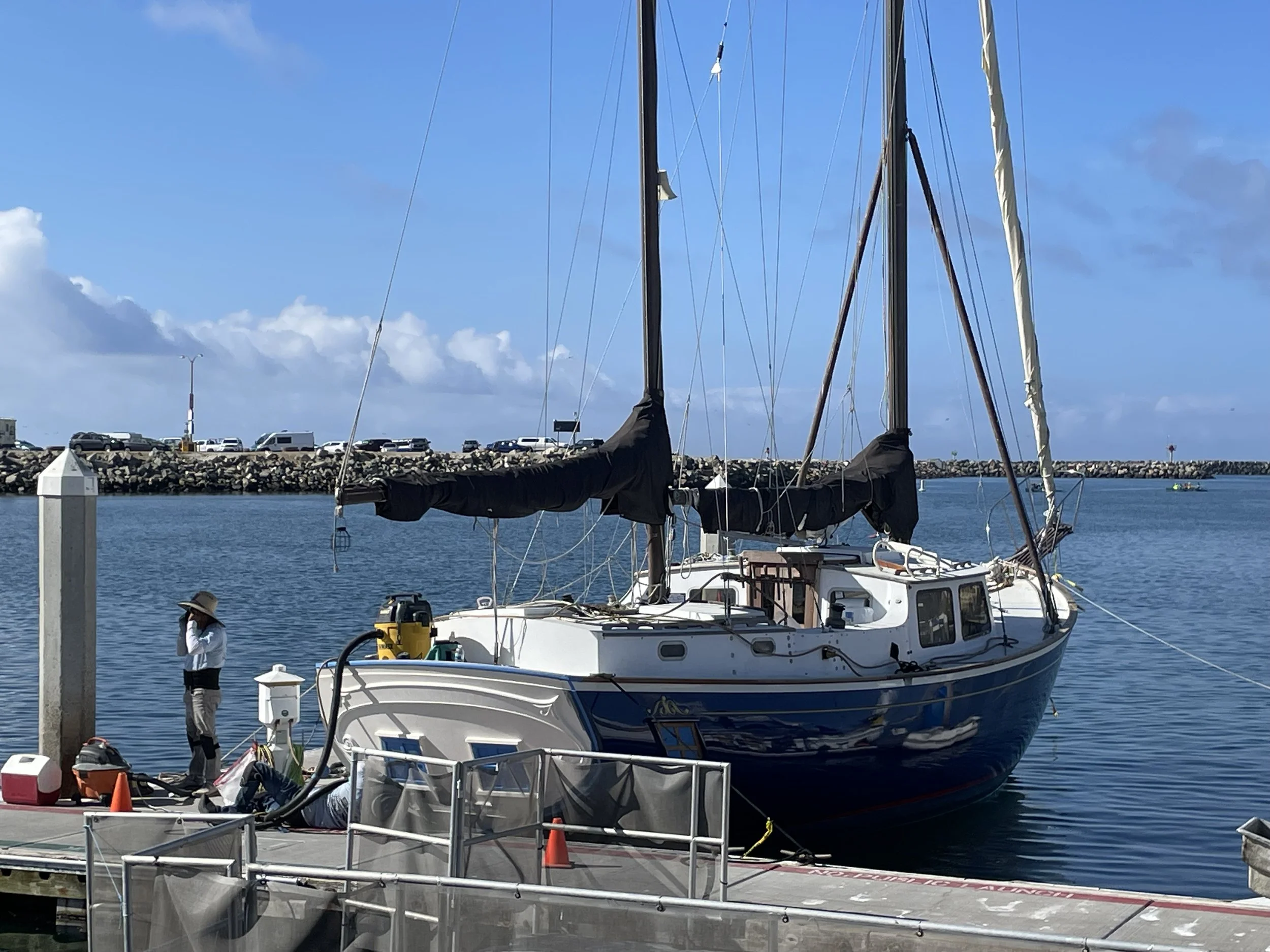 Beautiful paint job being done to the boat next to us!