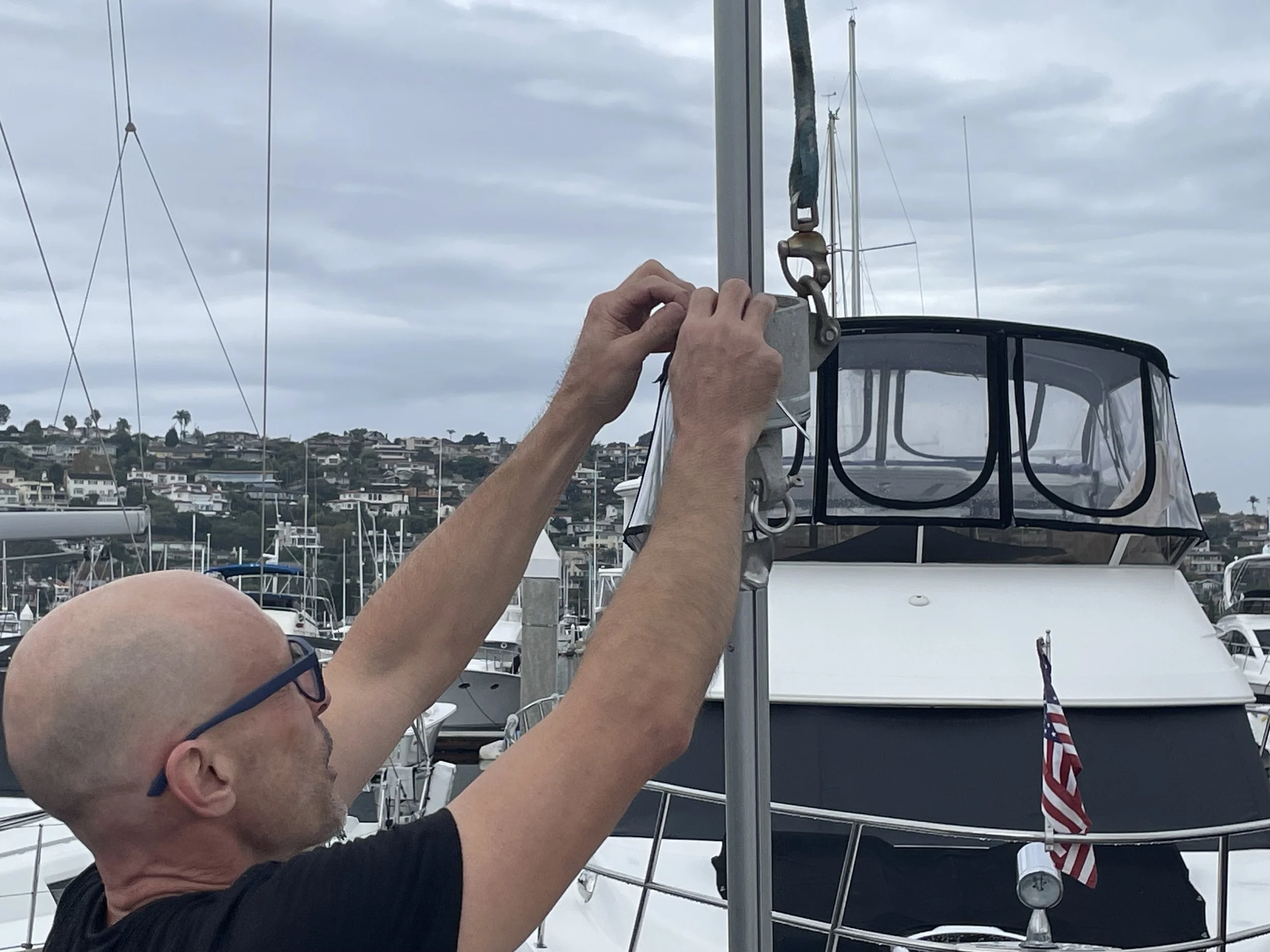 Matt takes all of the running rigging off.