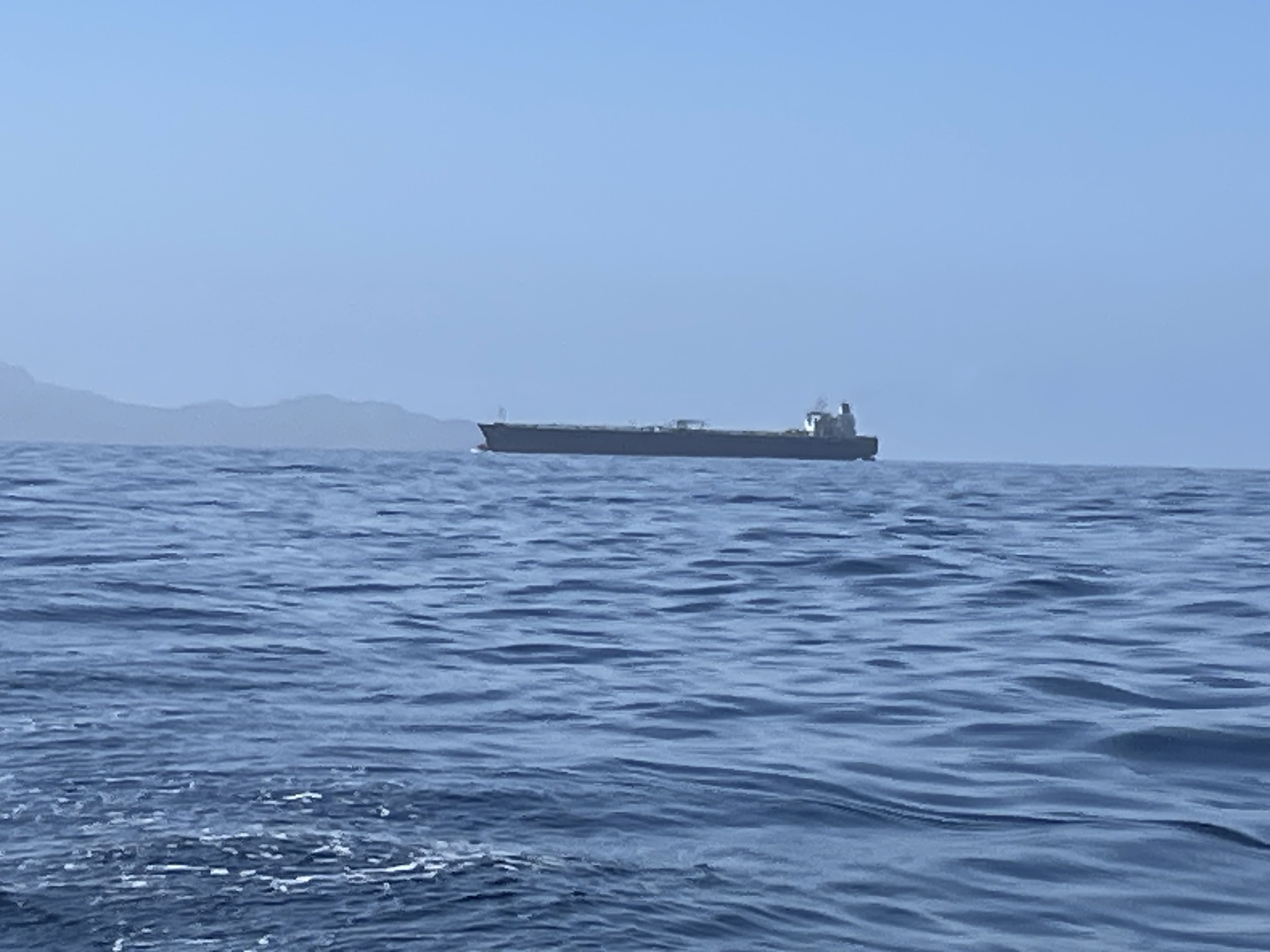 Saying hello to traffic in the shipping channel.