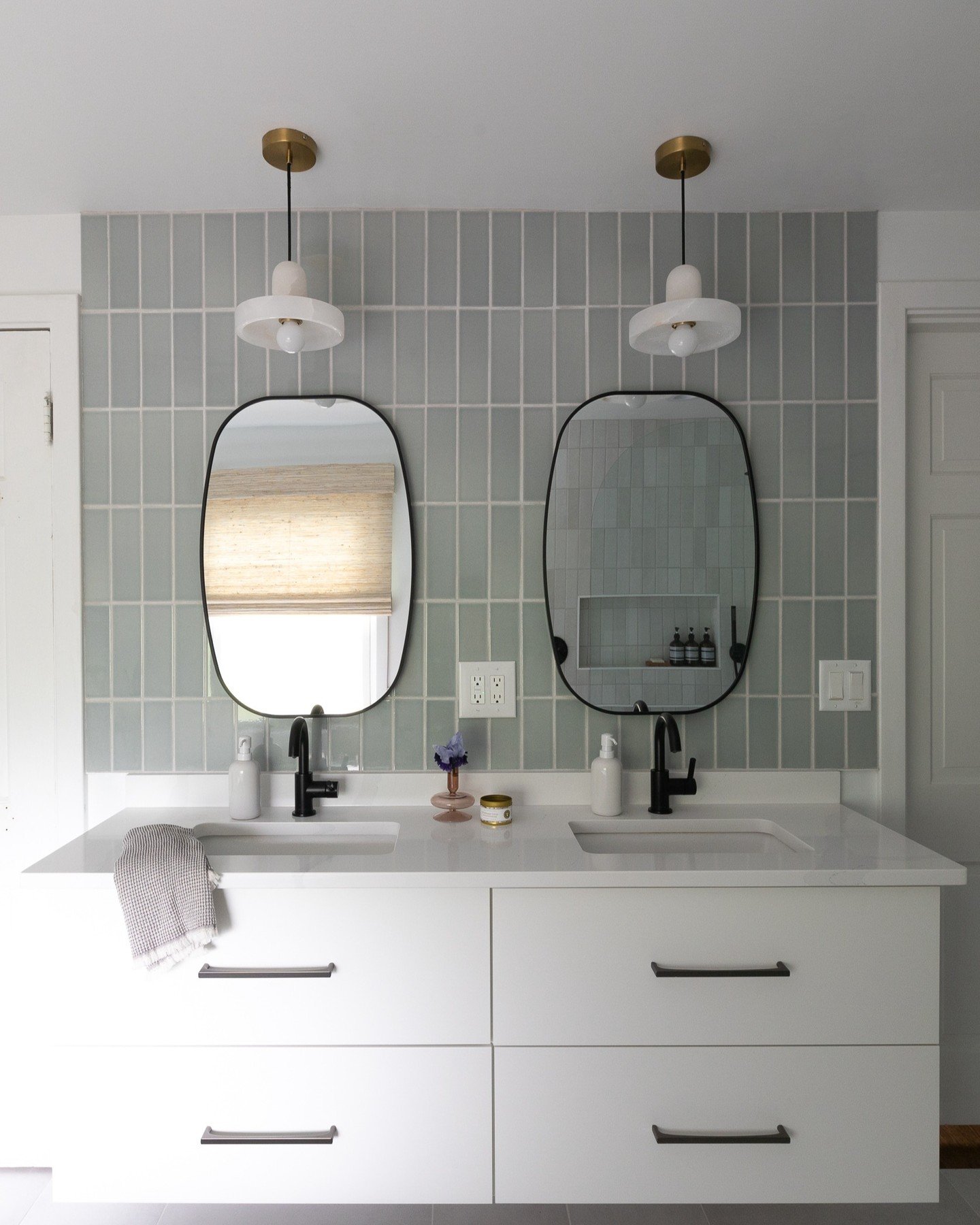 Here is our bright &amp; airy ensuite project! Previously closed off from the bedroom, this bathroom was expanded by opening up the unnecessarily large closet to maximize the layout and almost doubled the square footage of the bathroom. This allowed 