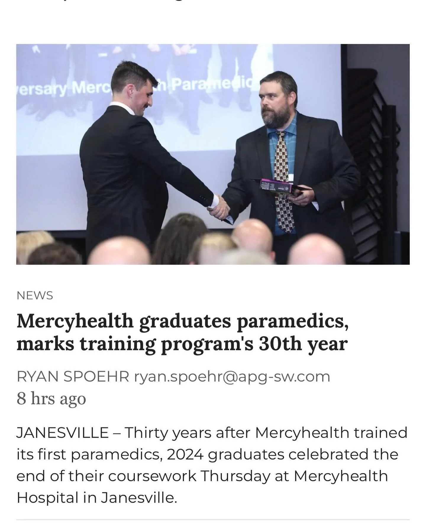 Congratulations to our son Tim and to all of the graduates! Tim was also the valedictorian of his class and obtained his NREMT-Paramedic license, we are so proud 👏🏻Congratulations to the Mercy Paramedic Program on their 30th anniversary.