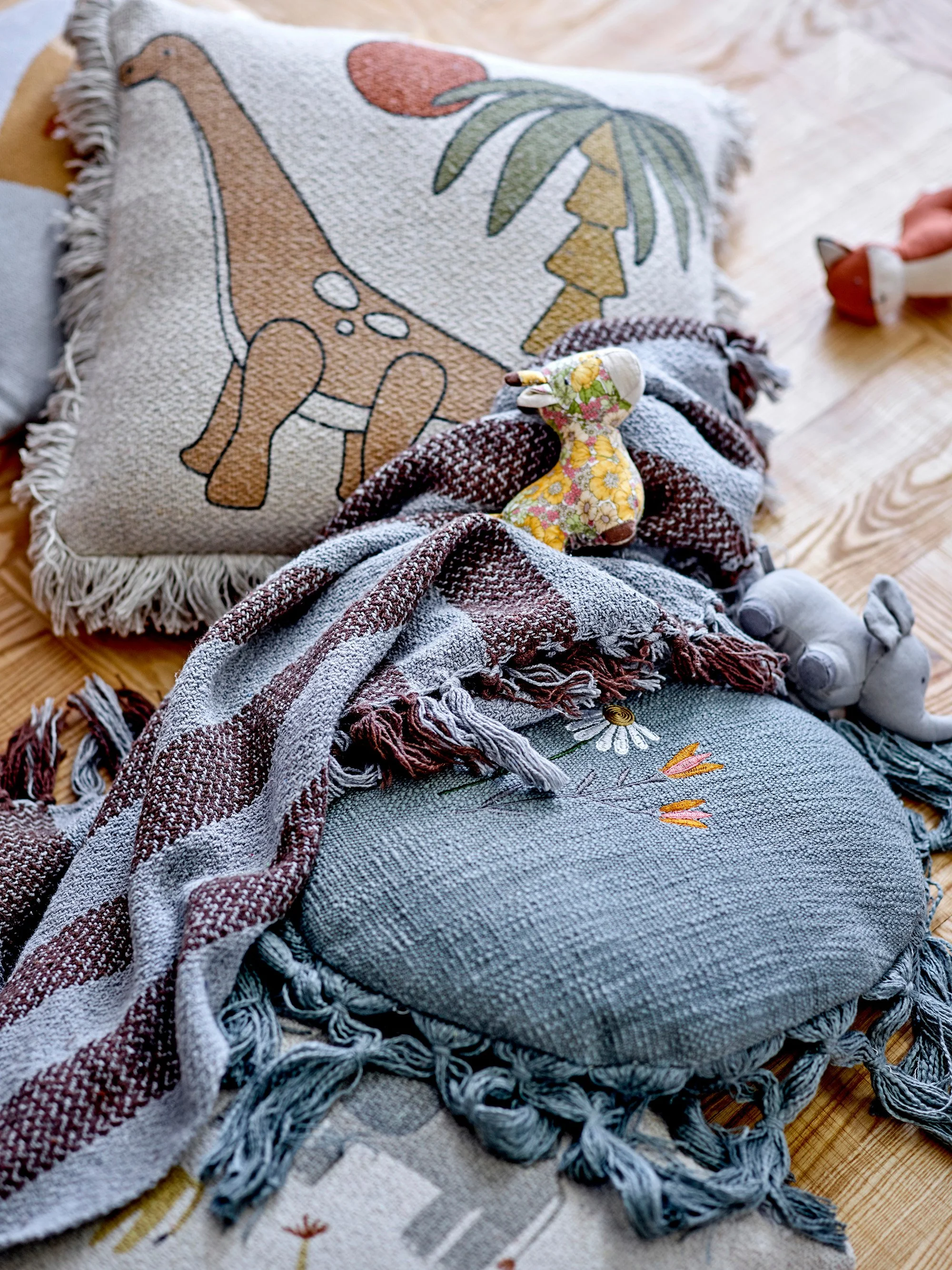 Elinna Cushion - Grey/Blue Cotton