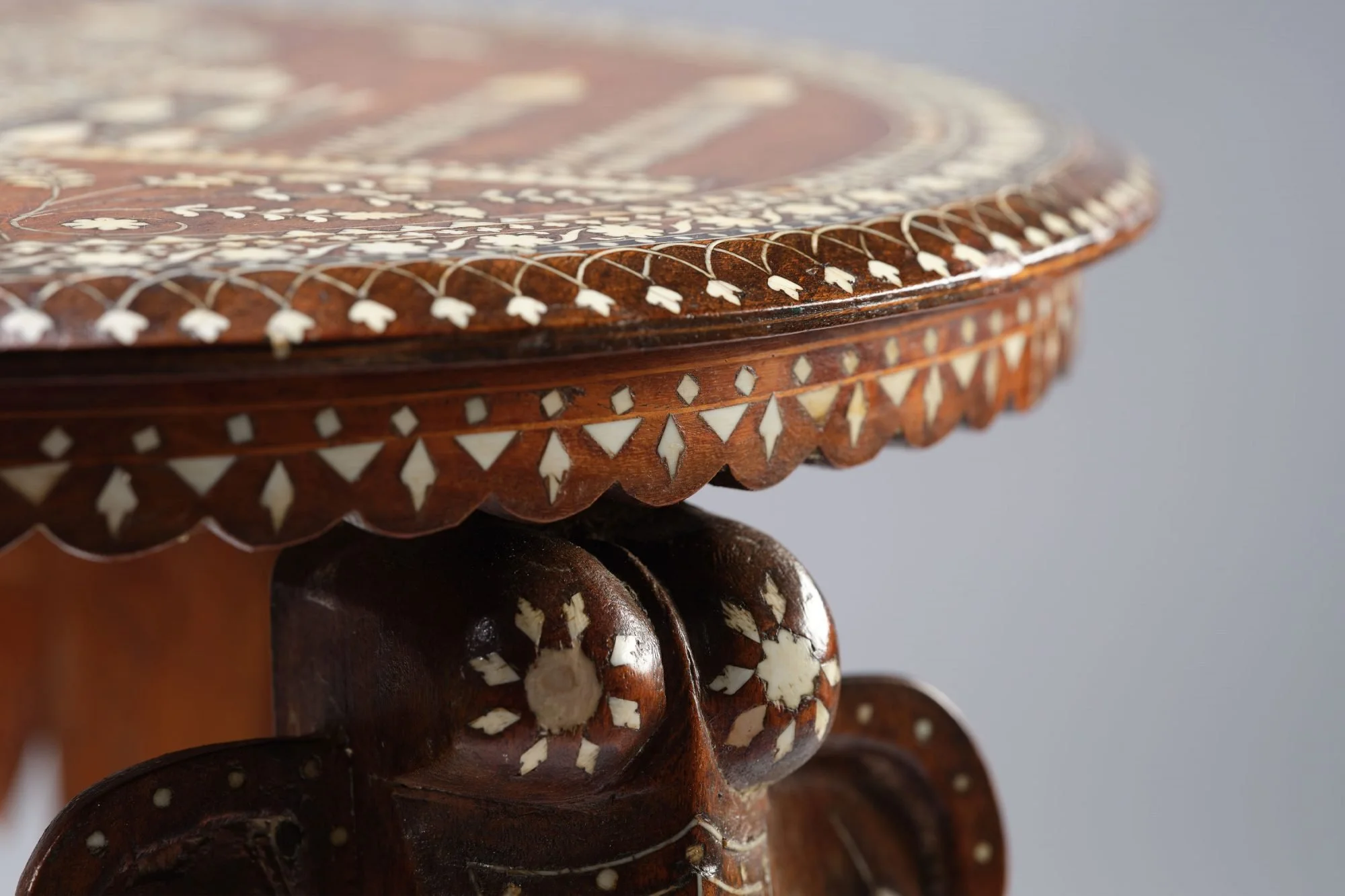 Antique Intricately carved Indian Teak Elephant side table depicting the‘Taj Mahal’