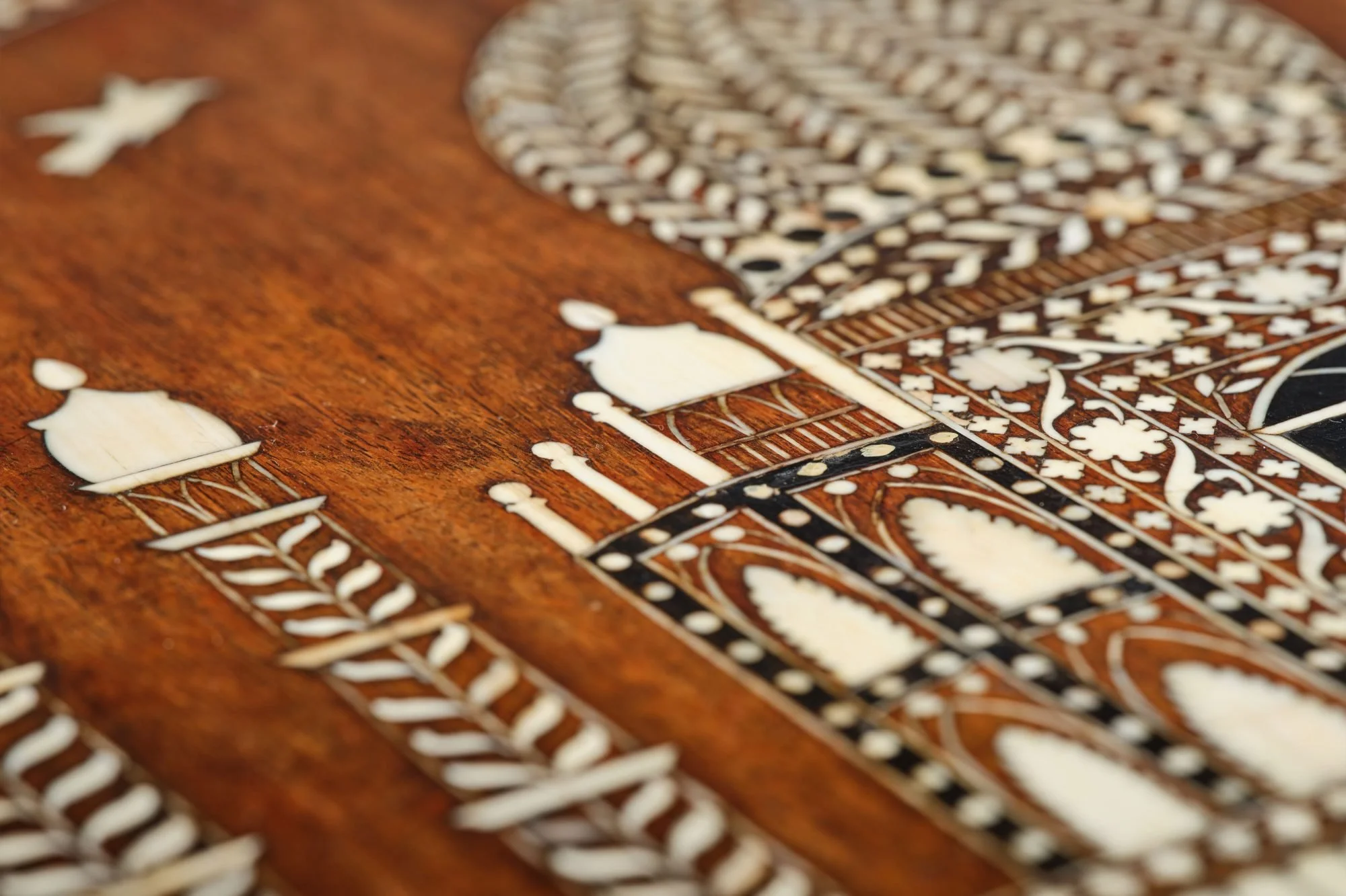 Antique Intricately carved Indian Teak Elephant side table depicting the‘Taj Mahal’