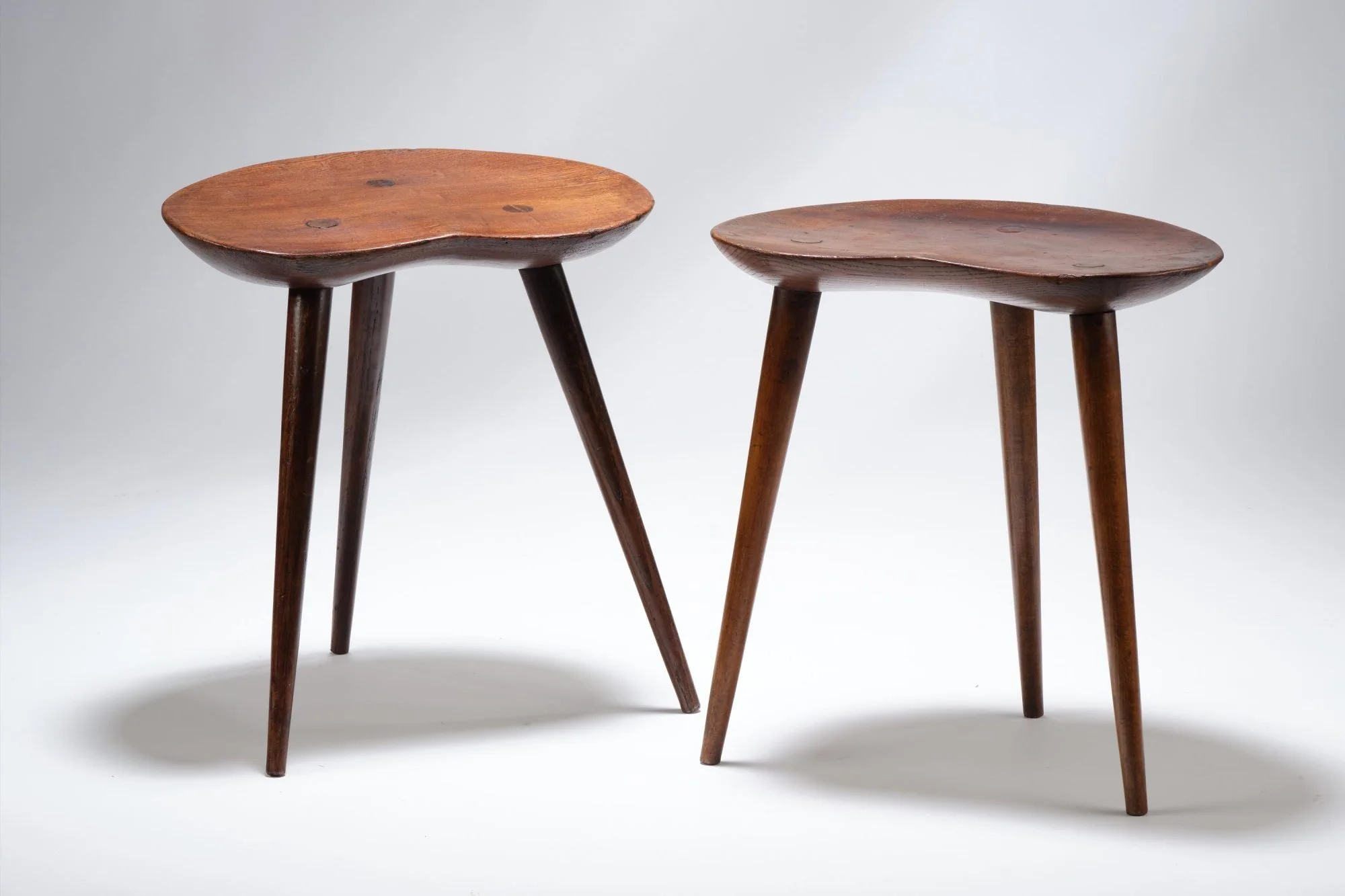 Iconic Mid Century Danish Elm Tapered Tripod Stools, Denmark Circa 1950’s