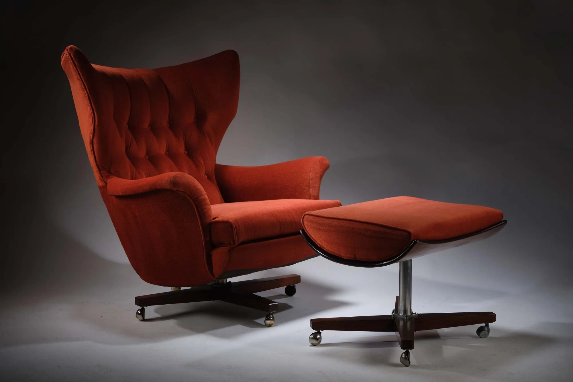 The Worlds Most Comfortable Chair The Iconic Mid Century ‘Blofeld’ G Plan 6250 Swivel & Rock Wing Chair With Footstool, England Circa 1960’s