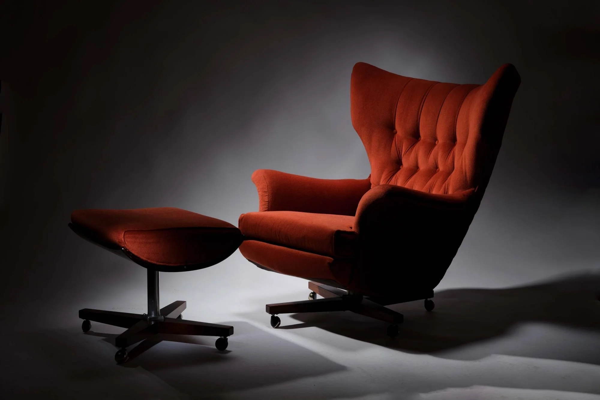 The Worlds Most Comfortable Chair The Iconic Mid Century ‘Blofeld’ G Plan 6250 Swivel & Rock Wing Chair With Footstool, England Circa 1960’s