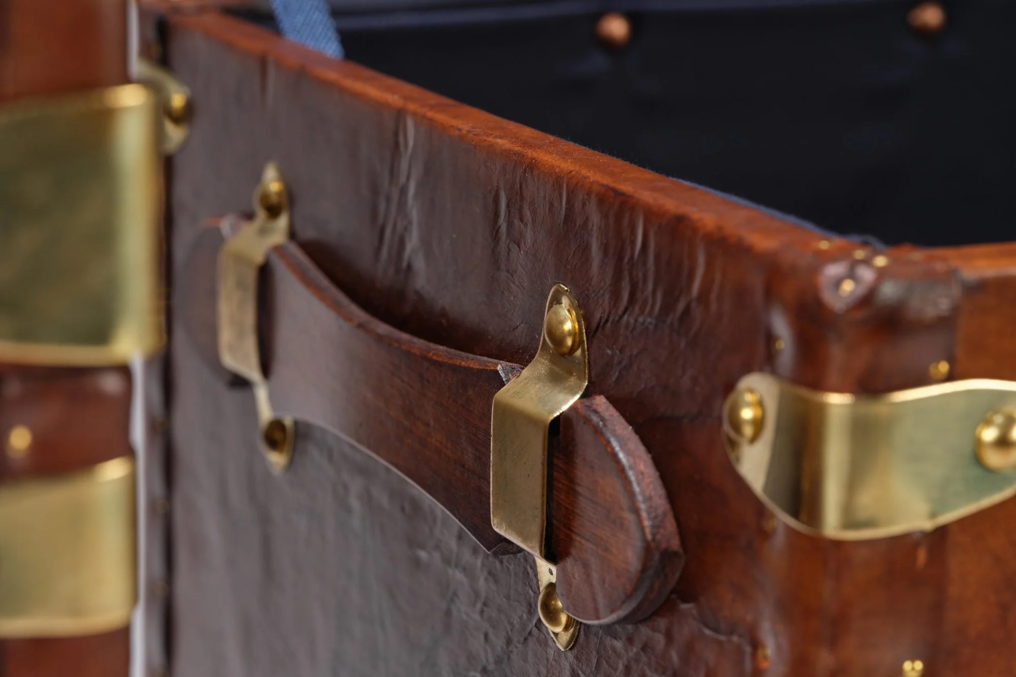 Gorgeous matching pair of vintage english saddle leather trunks perfect for side or bedside tables or even a coffee table.