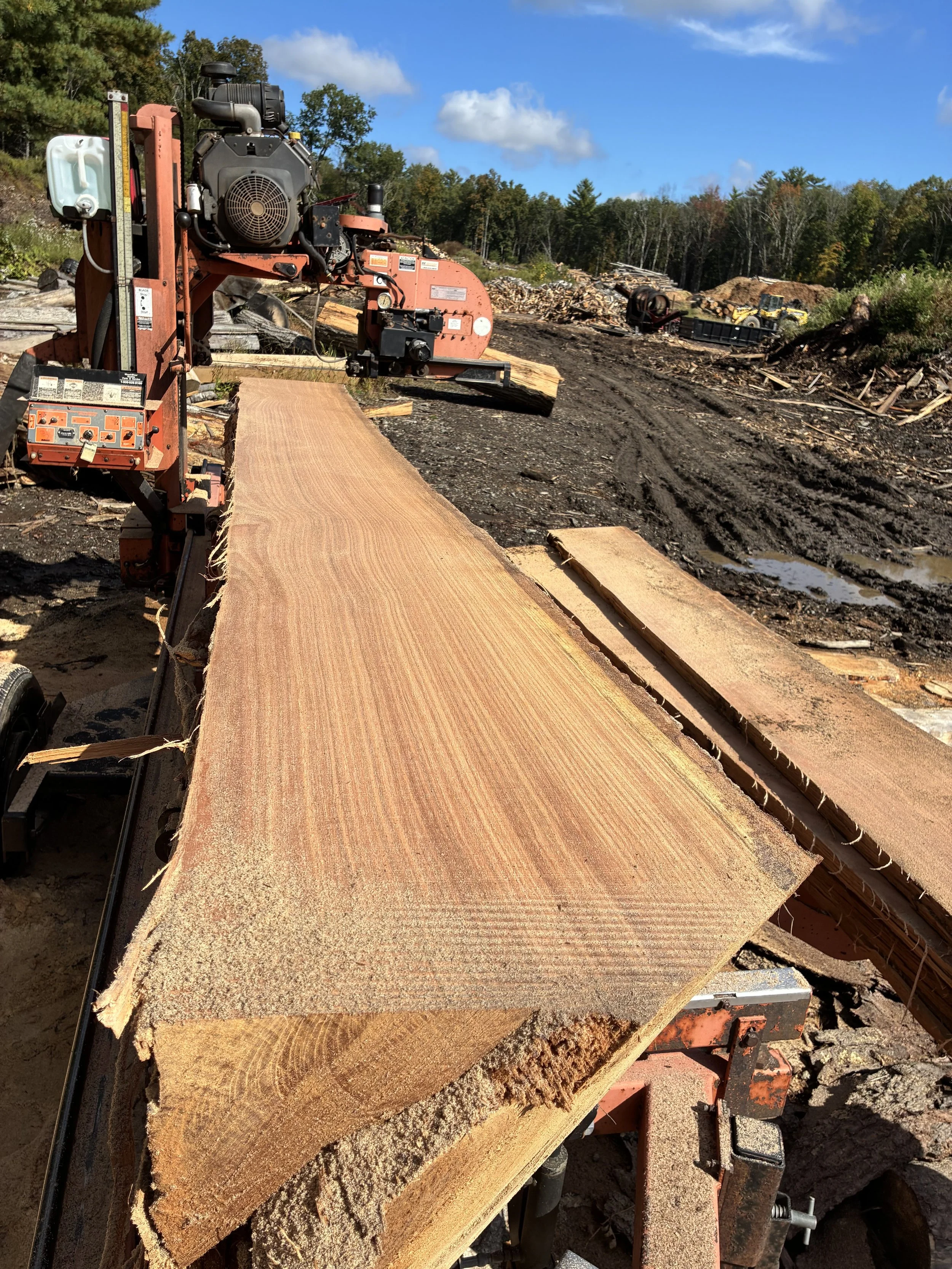 Red Oak log being milled at Rescue Slabs workshop Middletown NY