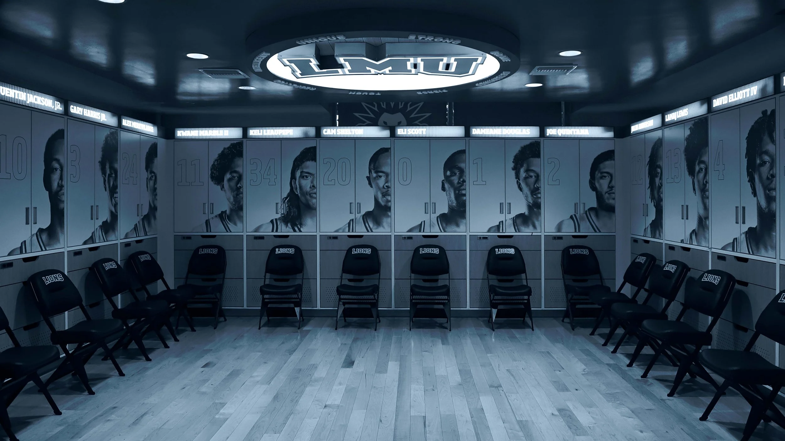 LMU Lions Men’s Basketball Locker Room - monotone