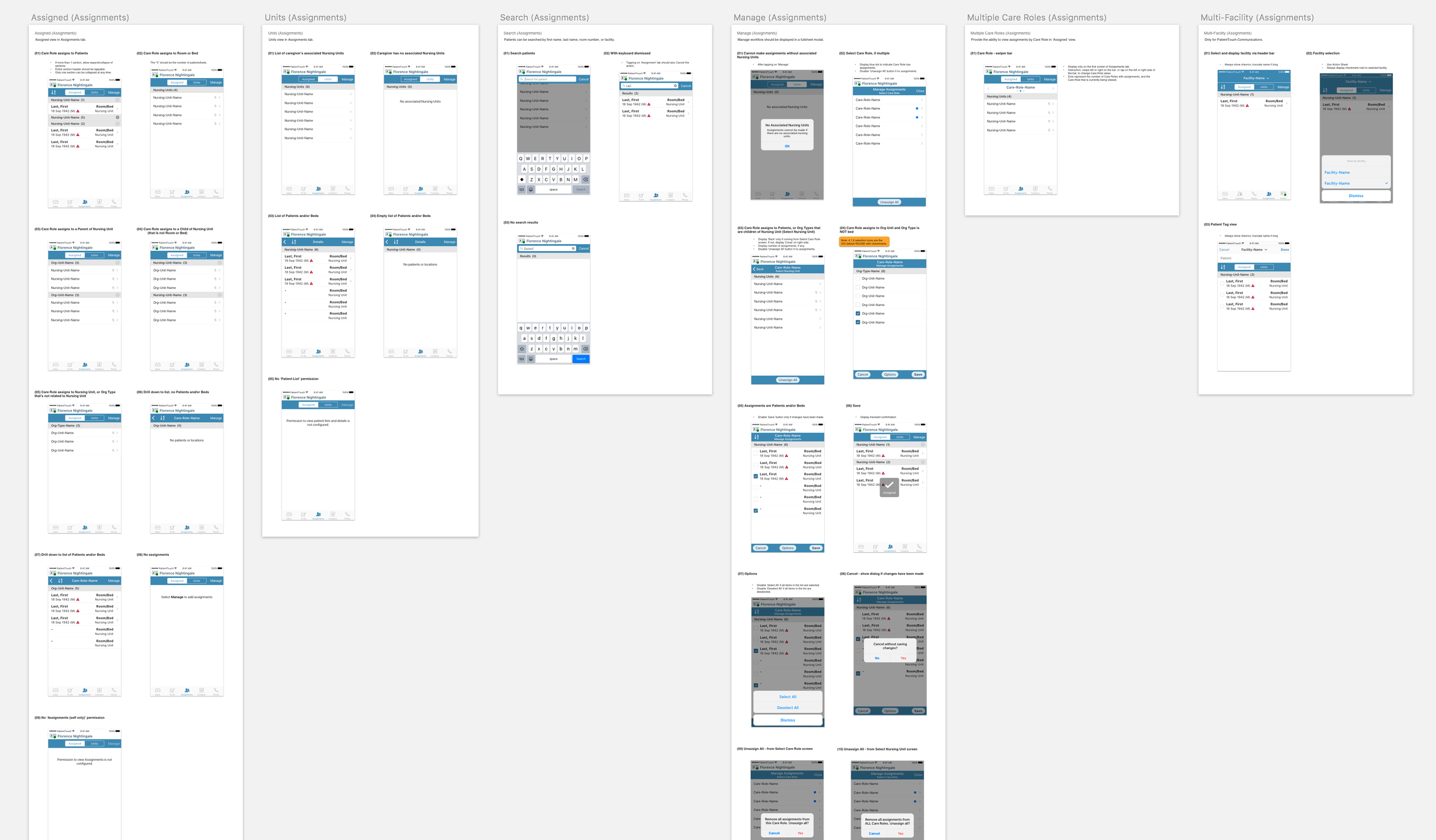 Viewing, searching, and managing states of a clinician's shift assignments