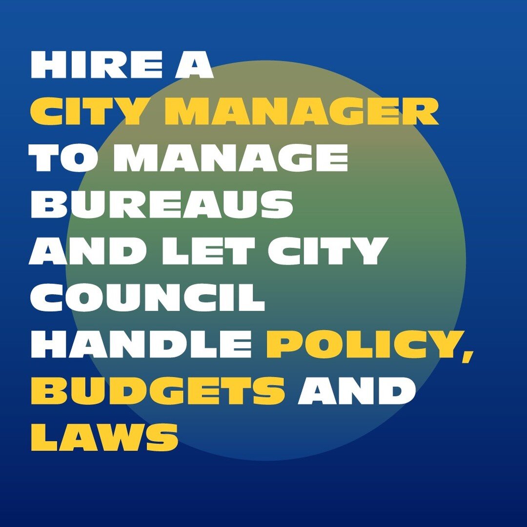 🏛️ Currently our City Council works on budgets, laws and manages 24 bureaus, offices and liaisons!!!
🏛️ The Charter Commission proposes that we hire a professional City Manager to manage the bureaus from an integrated, long-term strategic and inclu