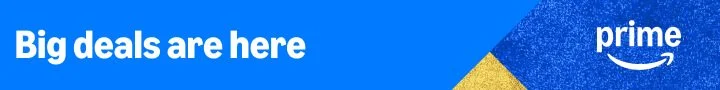 Blue banner with text 'Big deals are here' and Amazon Prime logo.