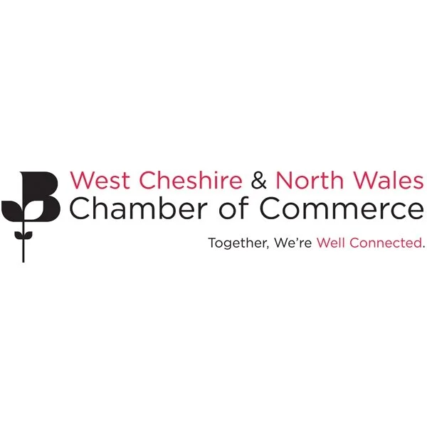 Logo of West Cheshire & North Wales Chamber of Commerce with text 'Together, We're Well Connected.'
