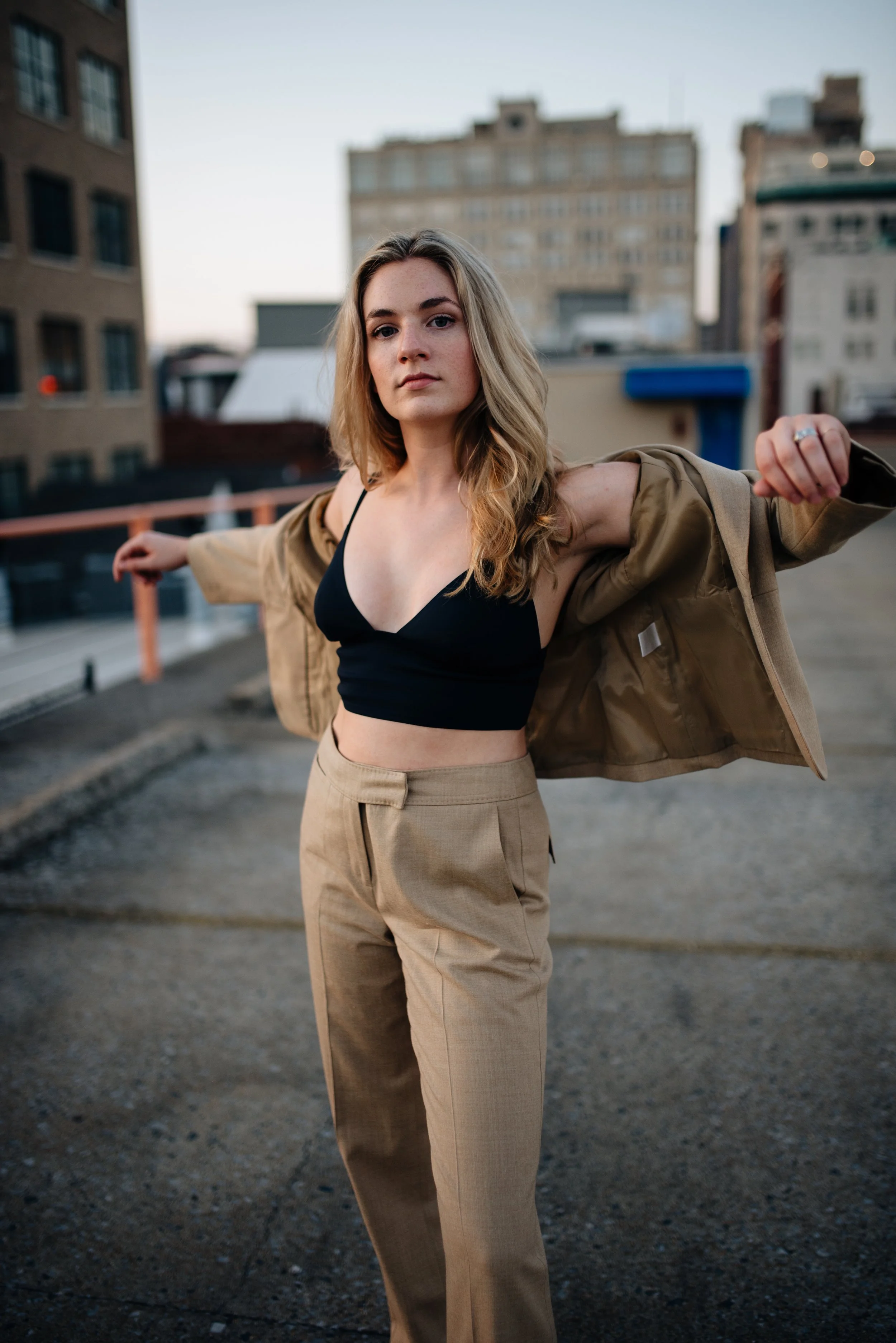 artist portraits for New York City singer Amelia Beckham in downtown memphis tennessee by beale street