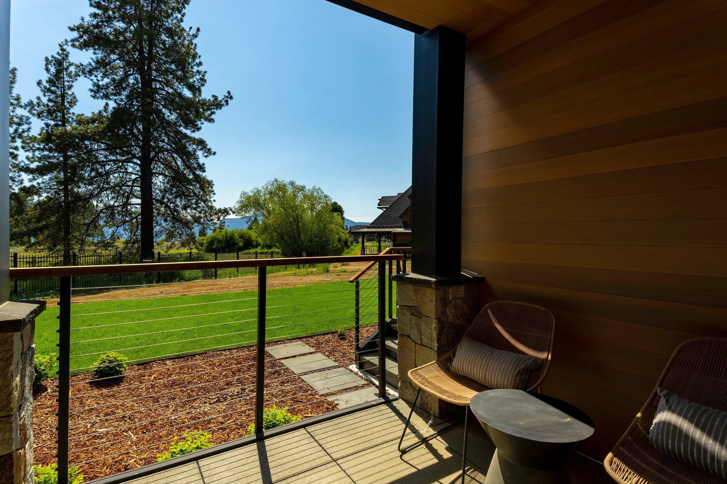 Residence 206's patio looks out on Tahoe Beach Club and Lake Tahoe.