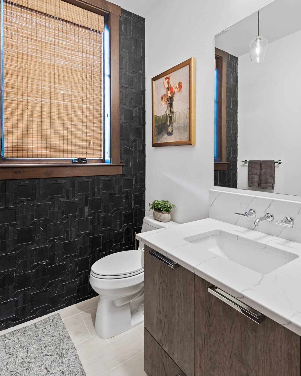 Bathroom with a vanity, and Custom Stone Tiles