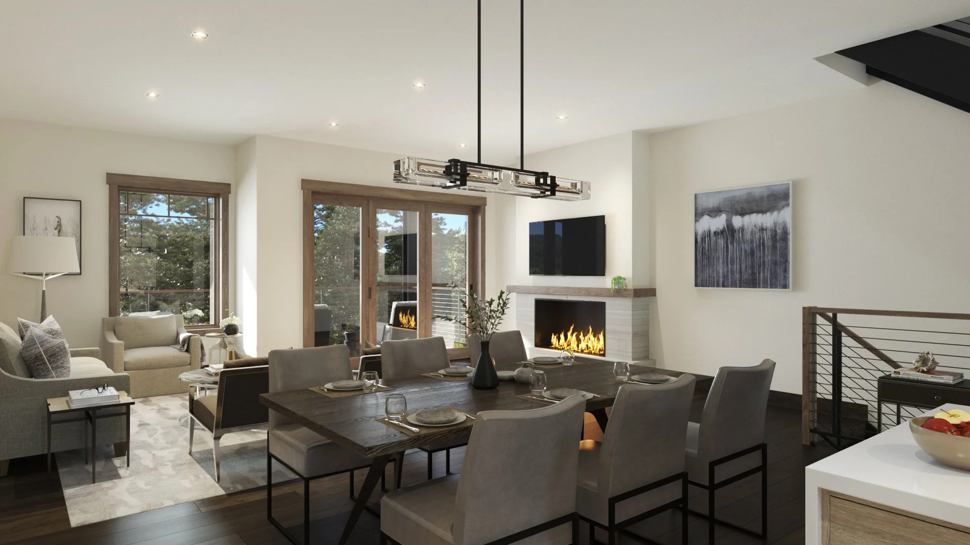 Tahoe Beach Club phase 3 dining and living room rendering