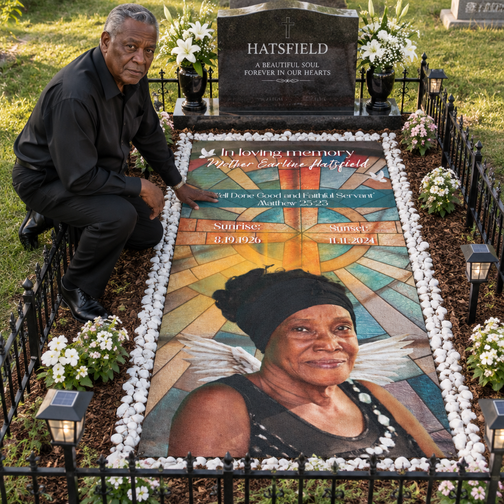 Custom Religious Stained Glass Memorial Grave Blanket