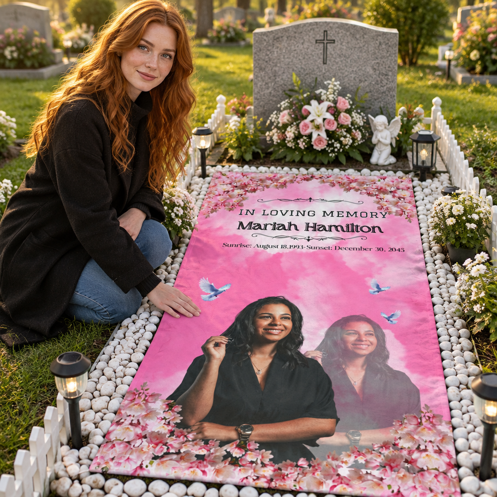 Custom Feminine Floral In Loving Memory Memorial Grave Blanket for Her